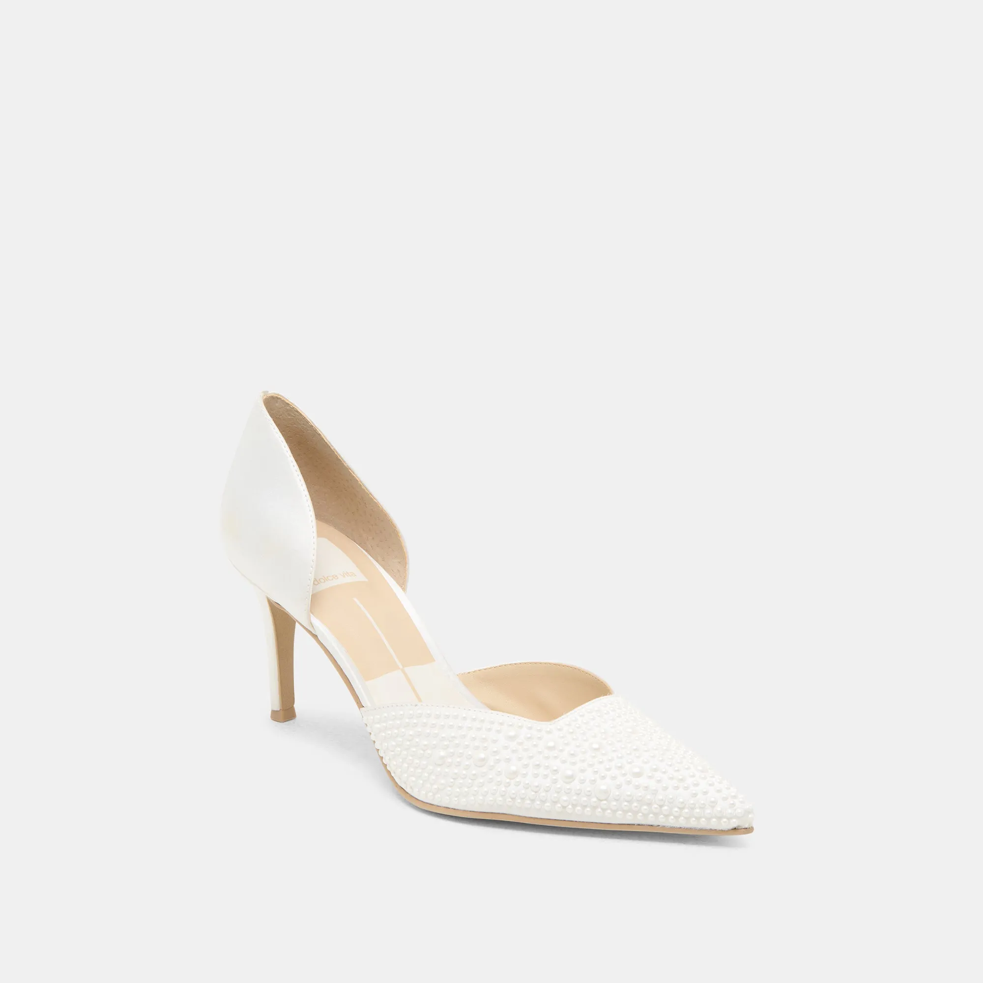 ELOY PEARL HEELS TRUE WHITE SATIN Casual High Heel Shoes