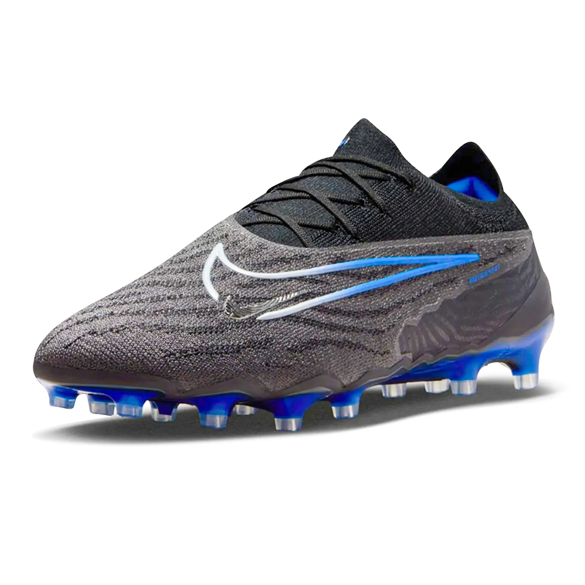Balanced Support Lock Laces Nike Phantom GX Elite AG-Pro Soccer Cleats (Black/Chrome-Hyper Royal)