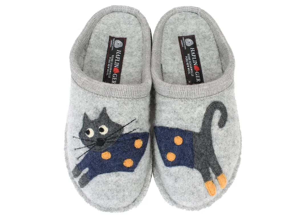 Stylish and Comfortable Haflinger Slippers Flair Cucho Cat Grey