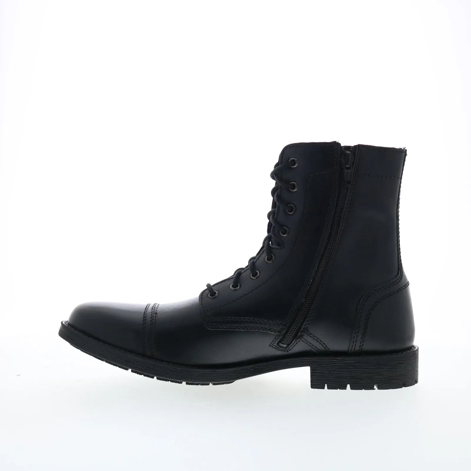 Padded collar Steve Madden P-Mavrik Mens Black Leather Lace Up Casual Dress Boots