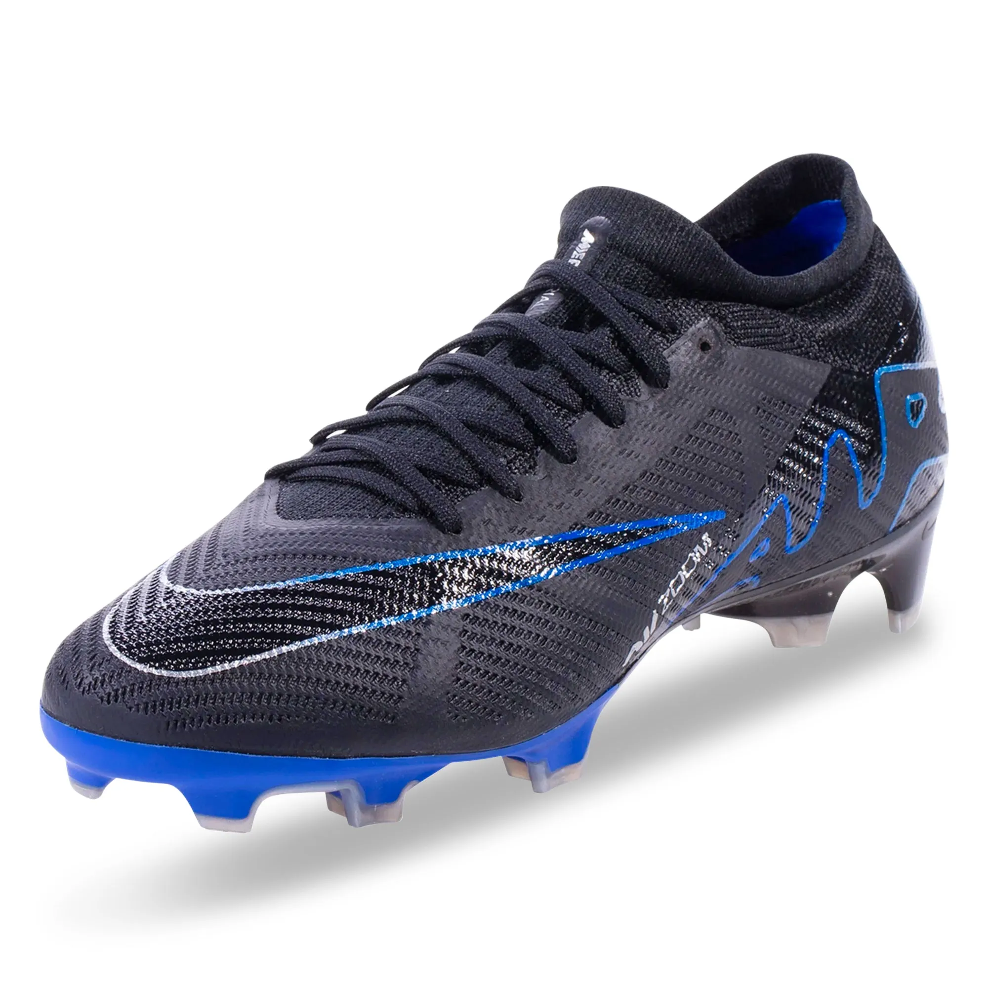Nike Zoom Vapor 15 Pro Firm Ground Soccer Cleats (Black/Chrome-Hyper Royal) Reinforced toe