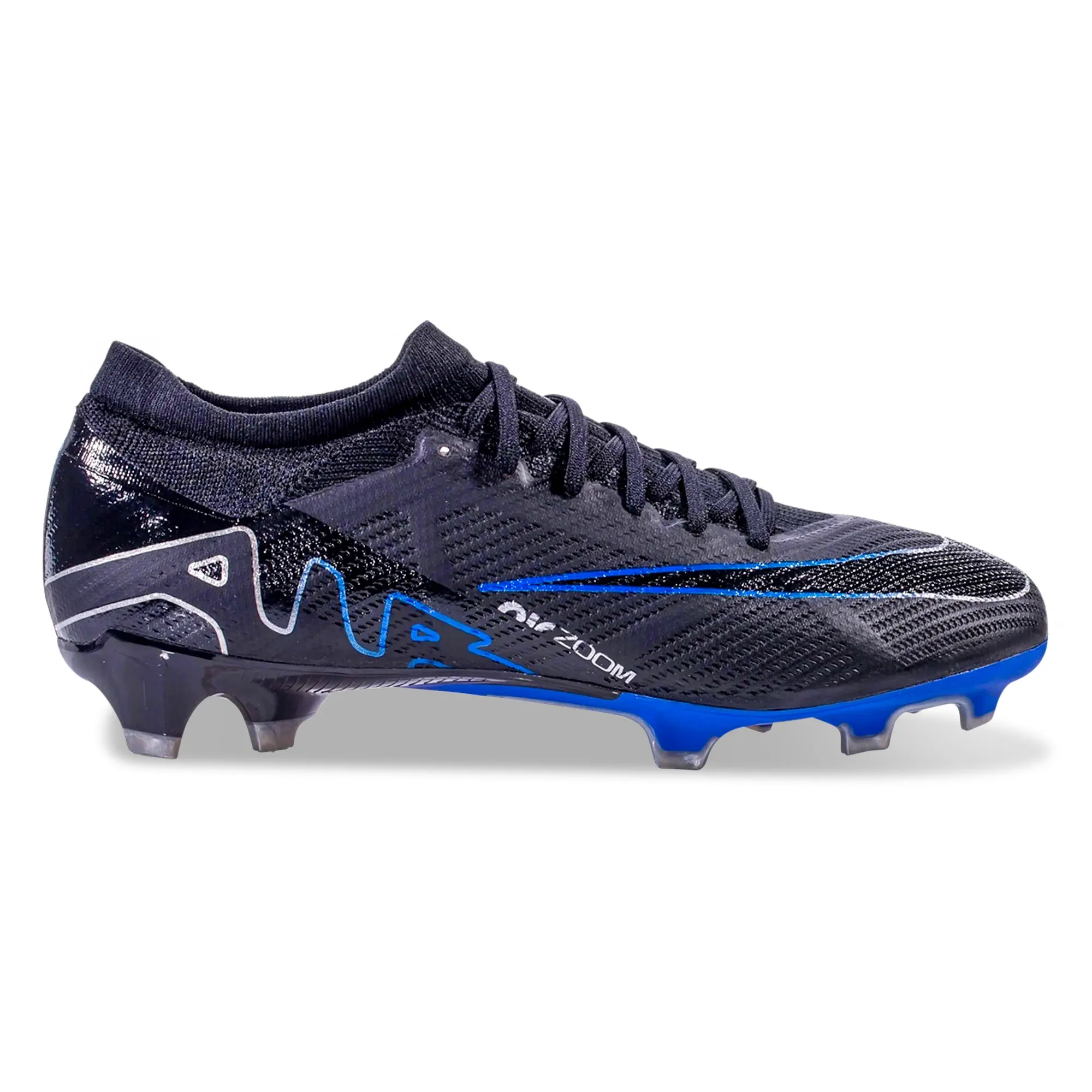Nike Zoom Vapor 15 Pro Firm Ground Soccer Cleats (Black/Chrome-Hyper Royal) Game Motion Elite performance