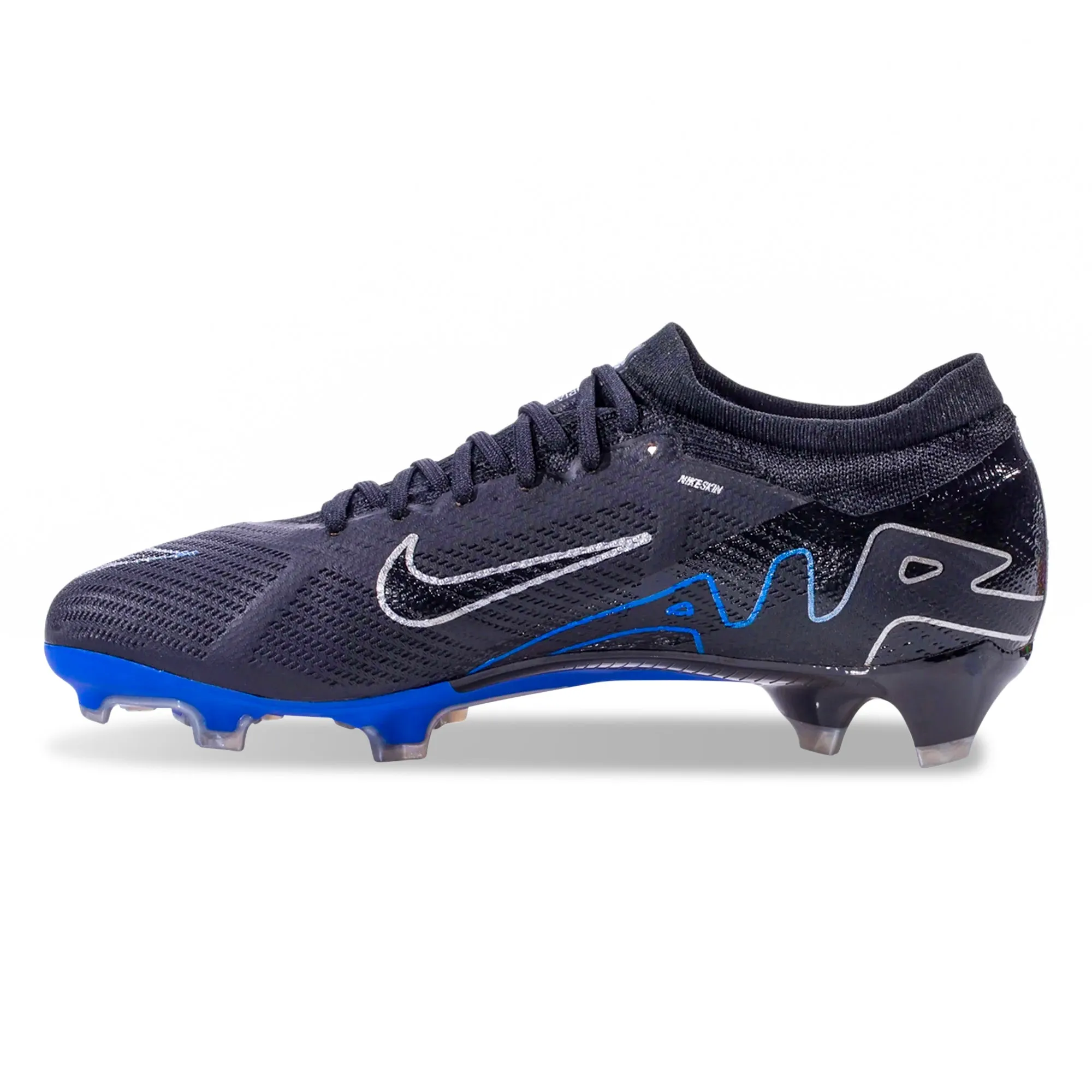 Traction Ready Reflex Touch Nike Zoom Vapor 15 Pro Firm Ground Soccer Cleats (Black/Chrome-Hyper Royal)