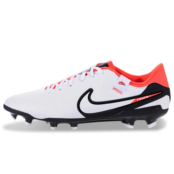 Nike Legend 10 Academy Firm Ground Soccer Cleats (White/Bright Crimson) Dribbling Skills Pitch Ready
