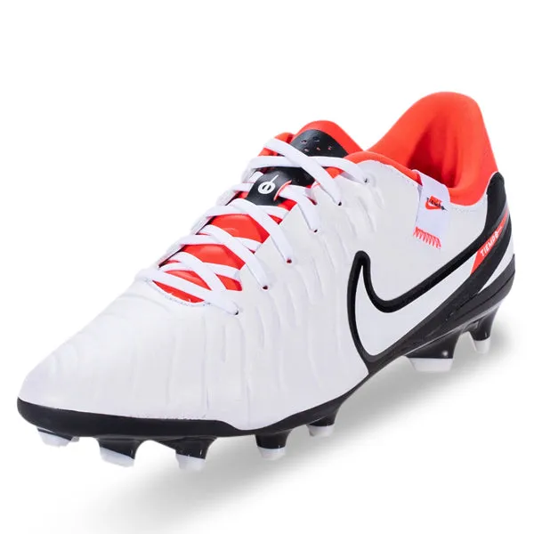 Nike Legend 10 Academy Firm Ground Soccer Cleats (White/Bright Crimson) Agility Grip Midfield Motion