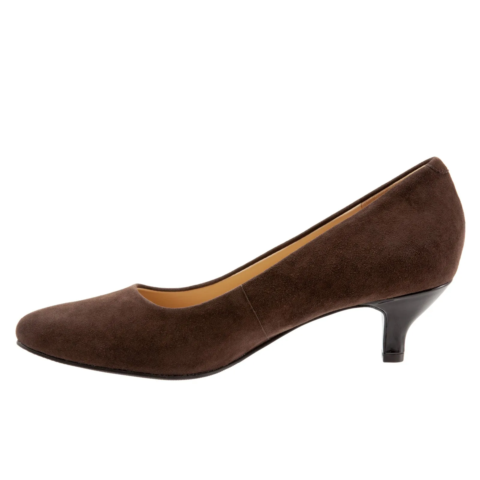 Trotters Kiera T1805-203 Womens Brown Wide Suede Slip On Pumps Heels Shoes Comfortable Material Stable base