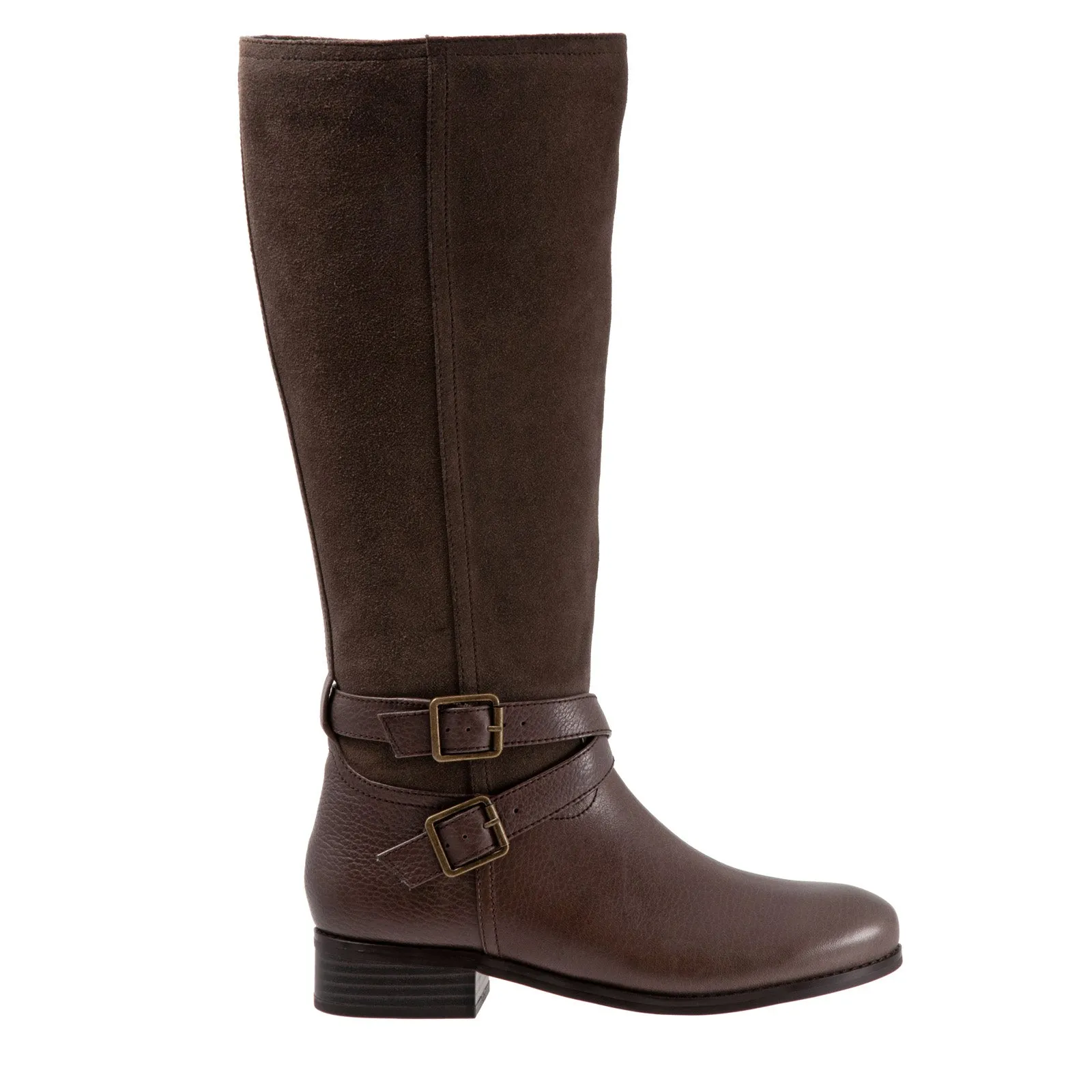 Trotters Larkin T1968-293 Womens Brown Wide Leather Zipper Knee High Boots Wide fit