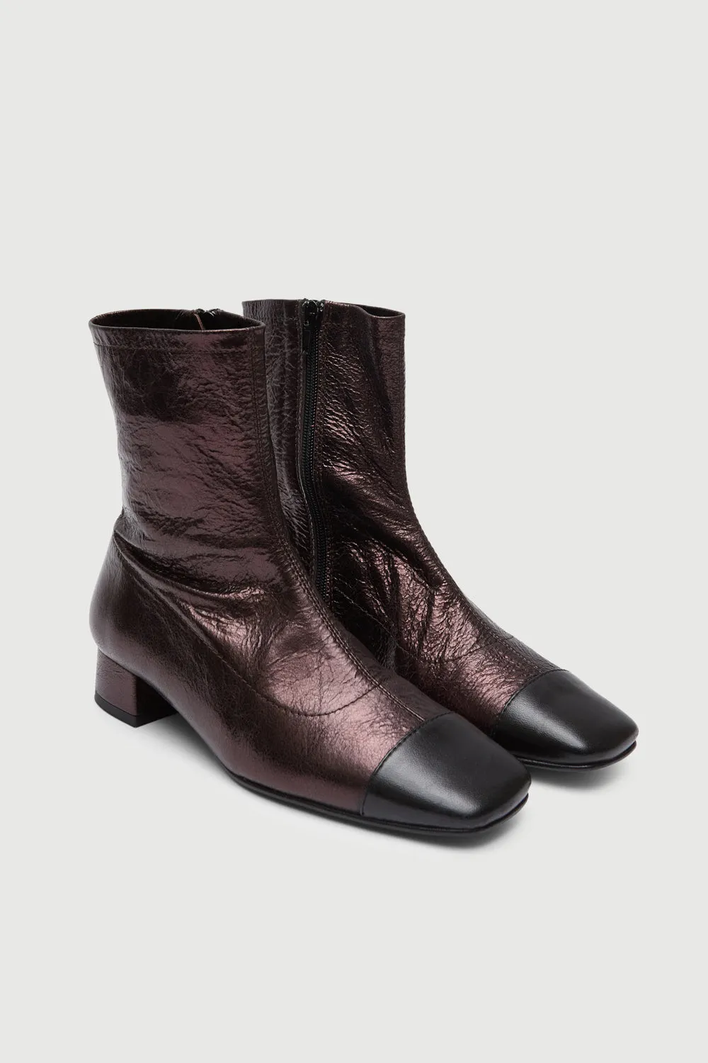 Elastic Sides Laurie Ankle Boots in Chocolate-coloured Metallic Leather