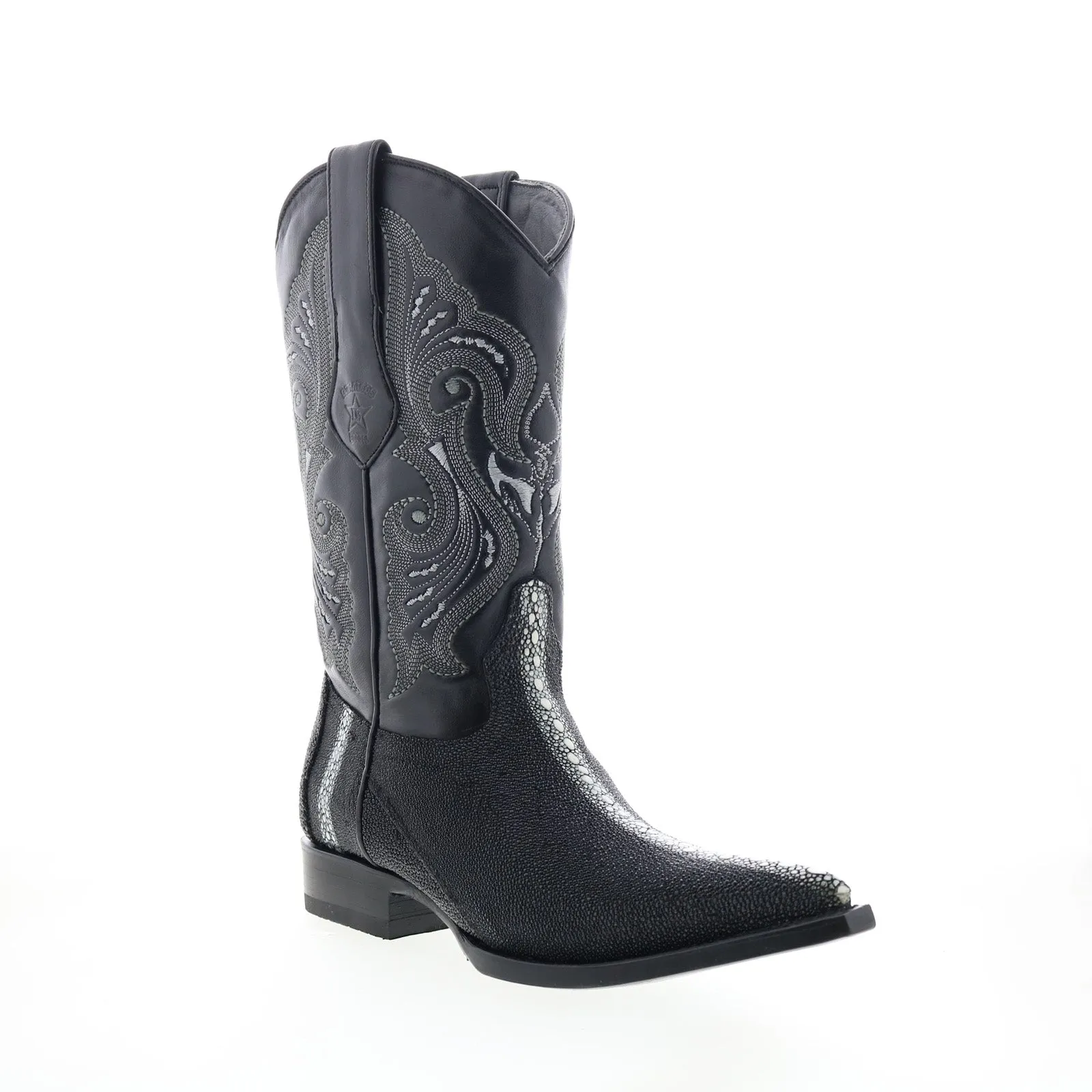 Minimal Look Comfort Step Los Altos 3X Toe Stingray Rowstone Mens Black Wide Cowboy Western Boots