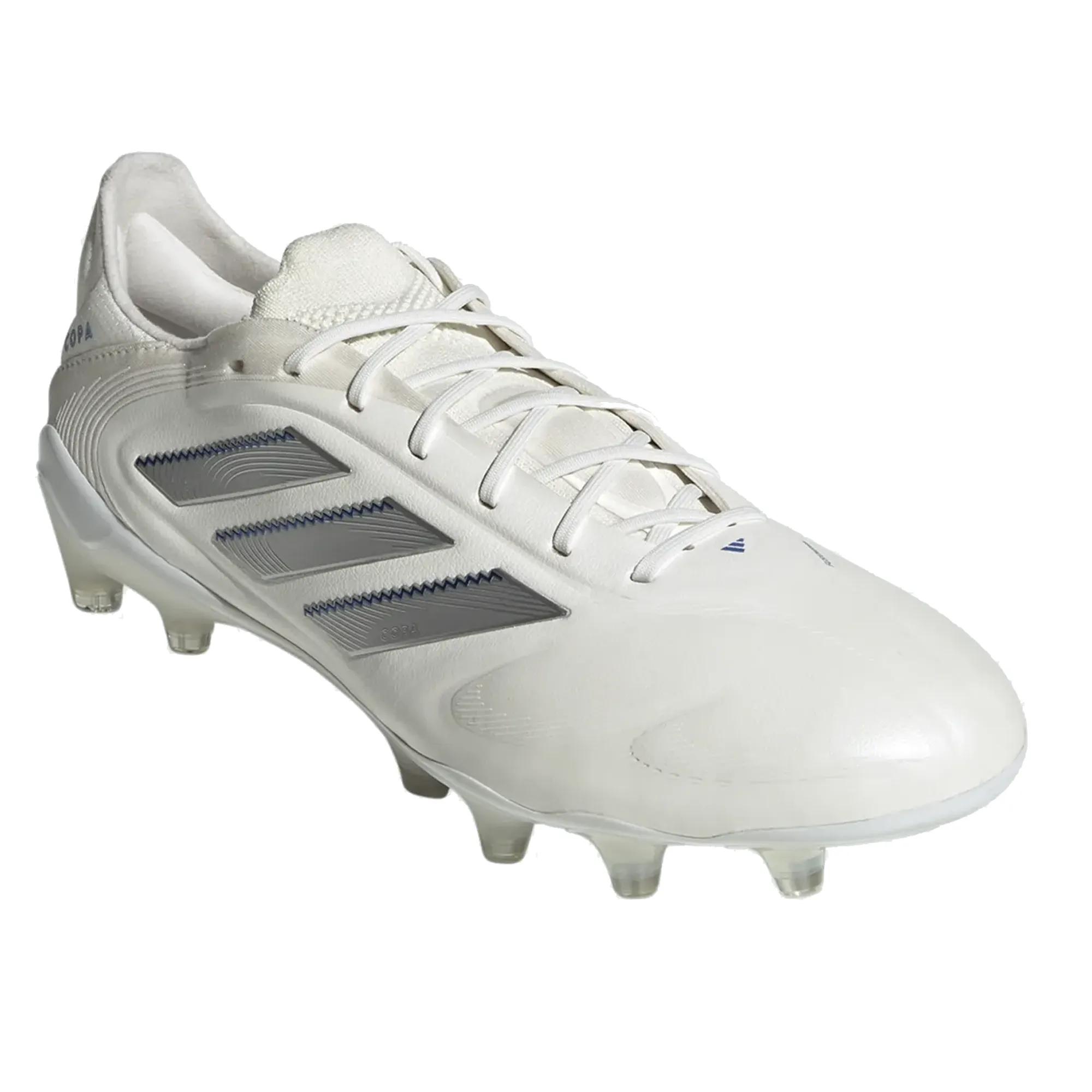 adidas Copa Pure III Elite FG Soccer Cleats (White/Silver Metallic/Bright Royal) Wide Support Grip Layer