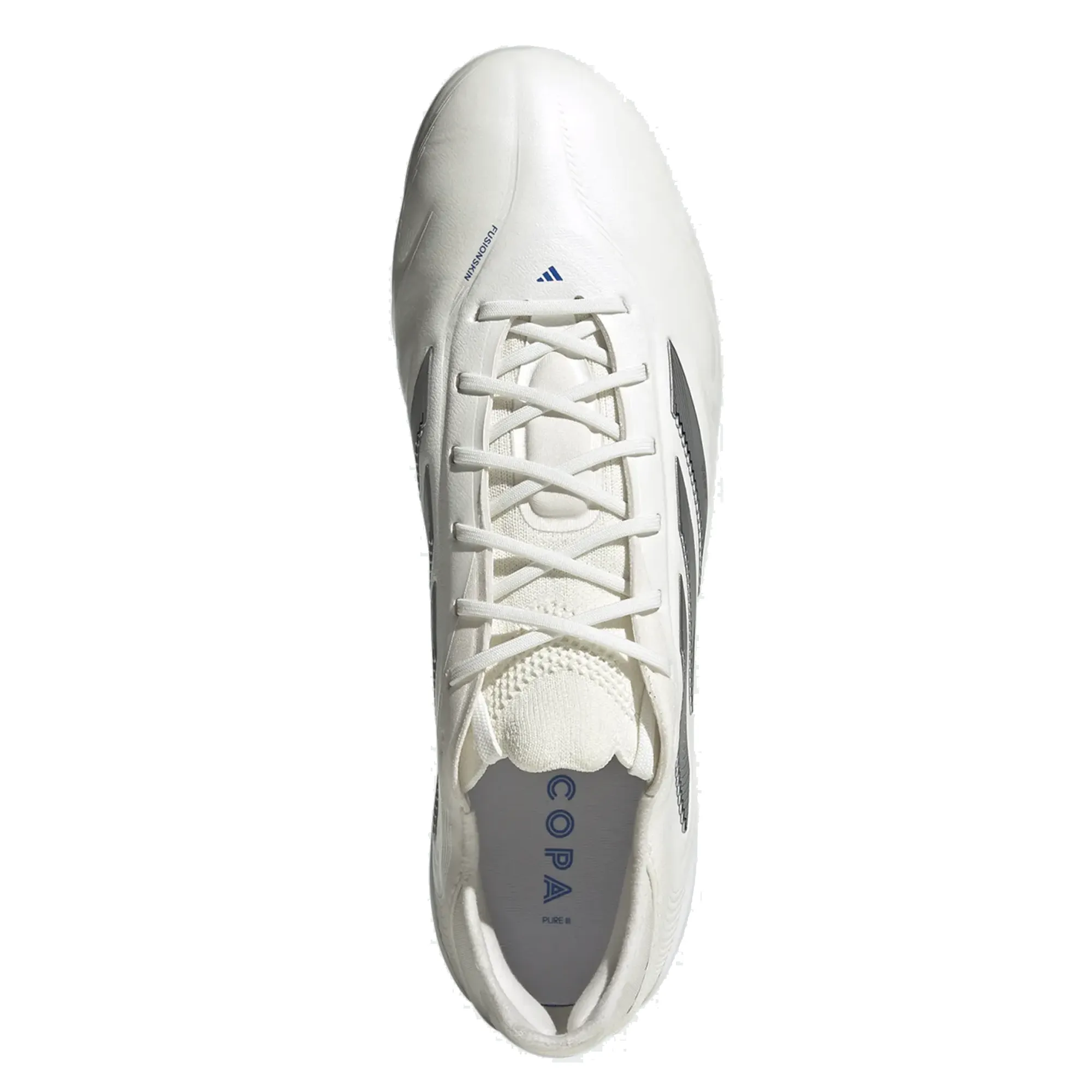 Side Balance Springy Midsole adidas Copa Pure III Elite FG Soccer Cleats (White/Silver Metallic/Bright Royal)