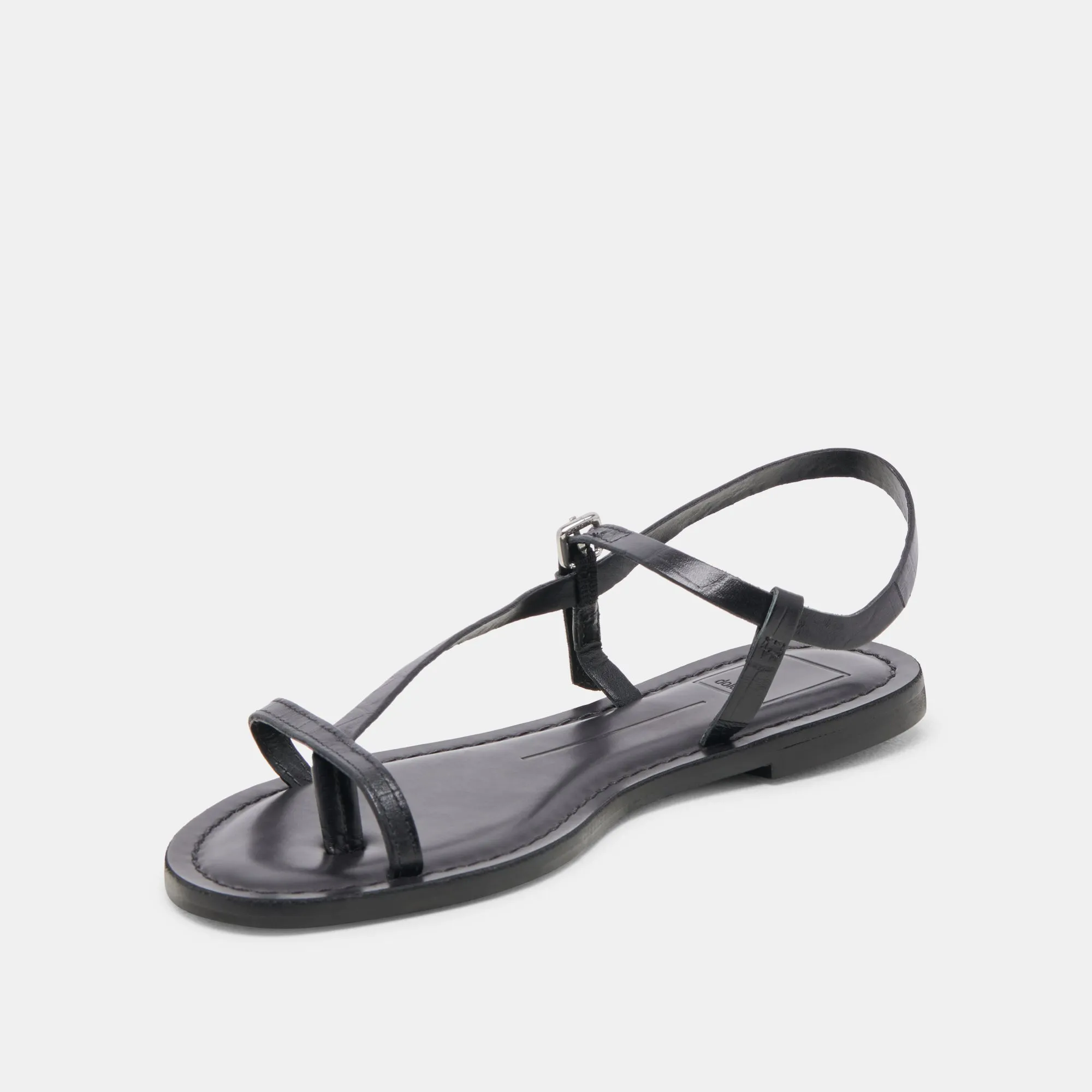 padded sole Thin strap WANDRE SANDALS NOIR EMBOSSED LEATHER