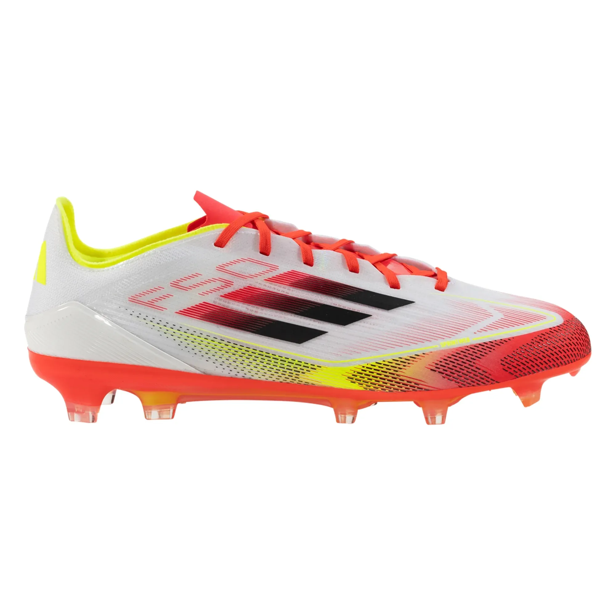 adidas F50 Pro FG Soccer Cleats (White/Black/Yellow) Flat Laces