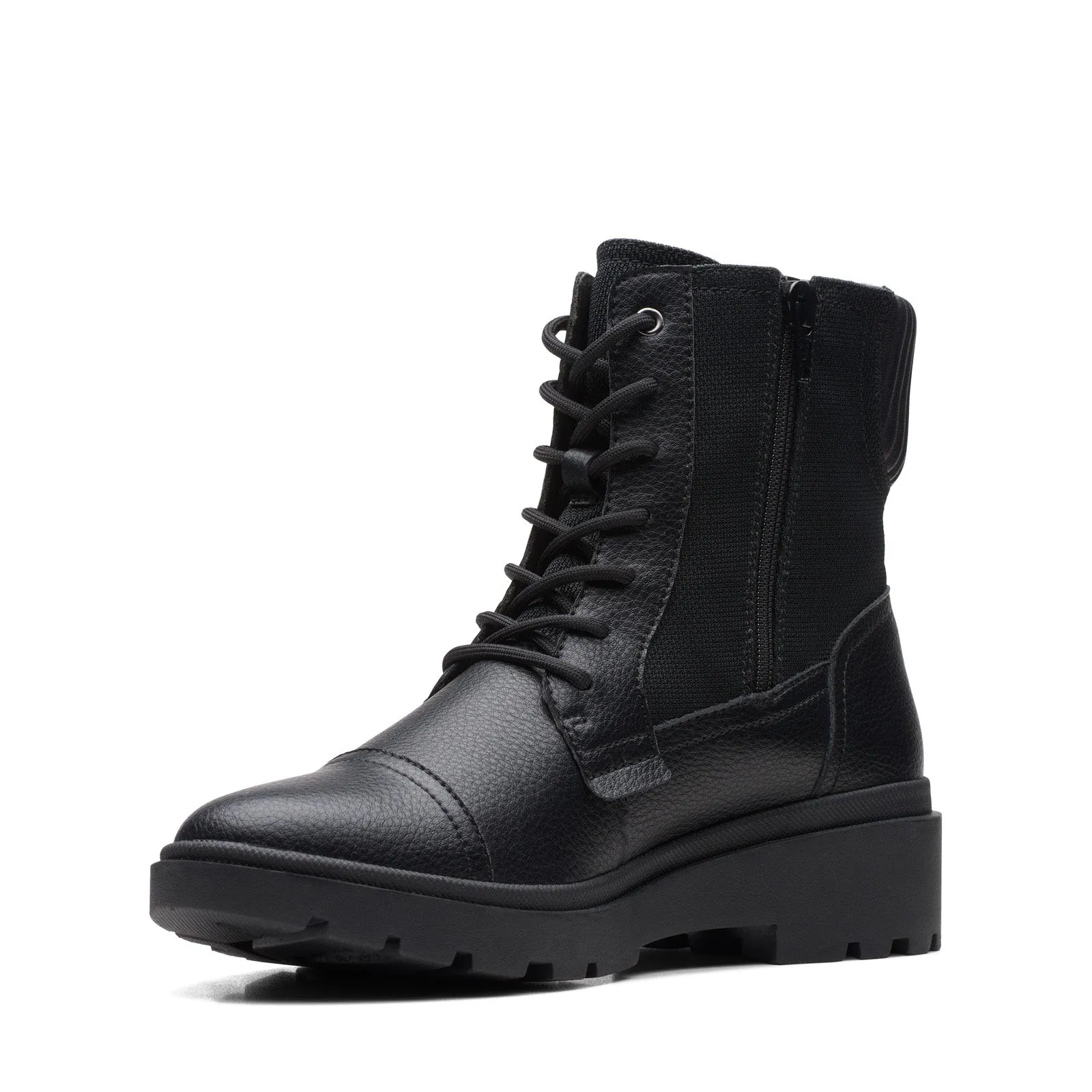 Clarks Calla Charm 26169437 Womens Black Leather Lace Up Casual Dress Boots Slip On Style Easy Care