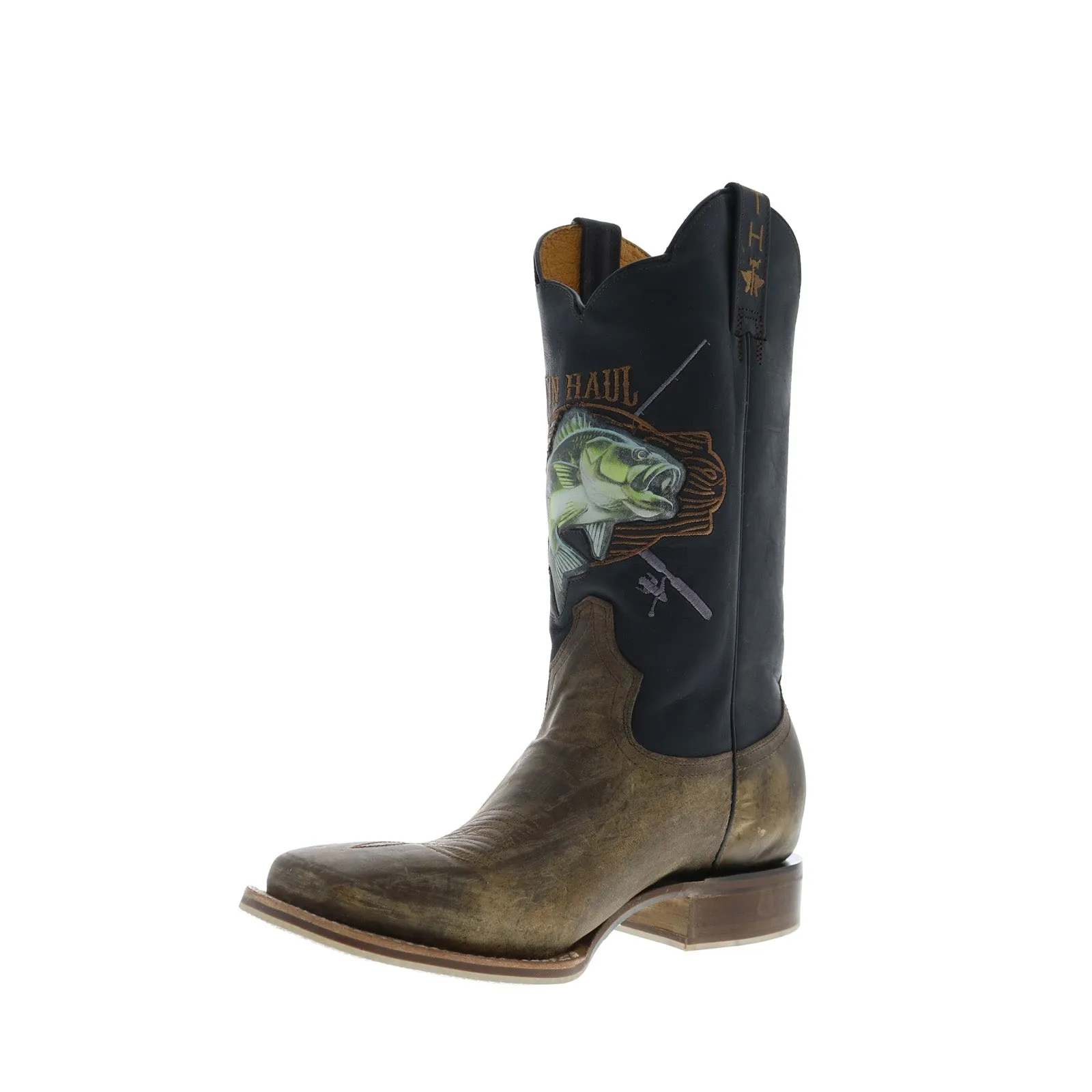 Weekend Wear Heel Support Tin Haul Wallhanger Fish A Plenty Sole Mens Brown Cowboy Western Boots