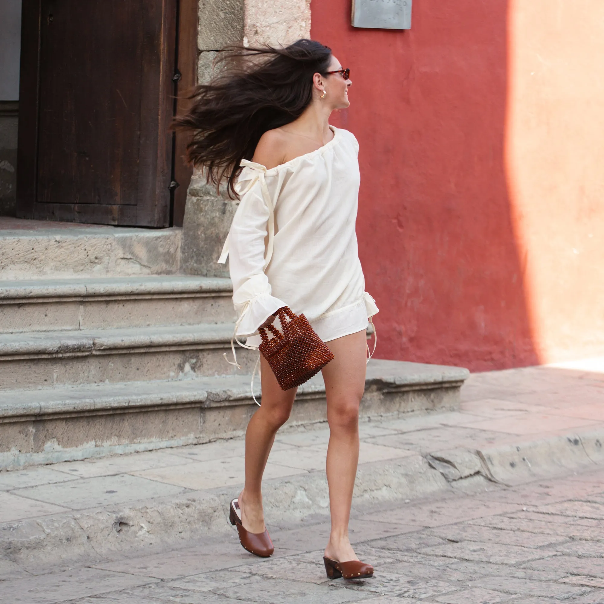 lightweight fabric CAMYN HEELS BROWN LEATHER