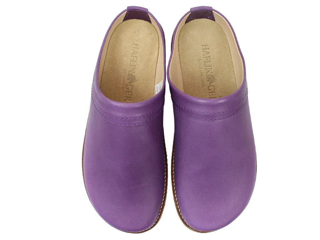 Crystal Glow Haflinger Leather Clogs Travel Violet
