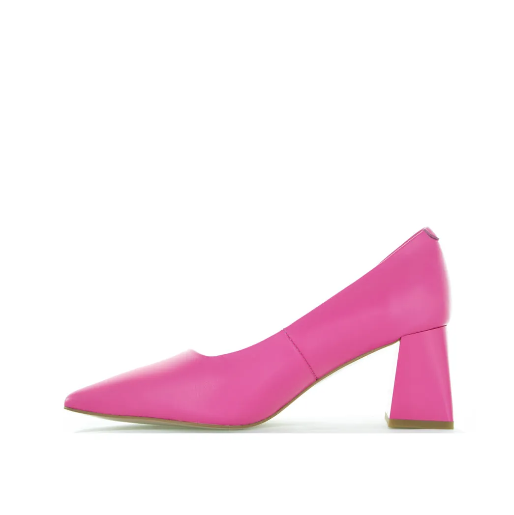 MILA RAINE AVA FUCHSIA Bold Heel Boots Peep Toe Booties