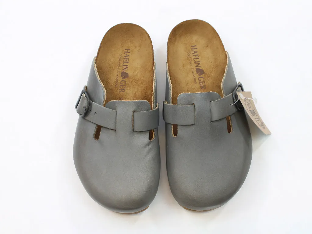 (Second Quality) Haflinger Leather Clogs Lorenzo Anthracite Step Free Firm Edge