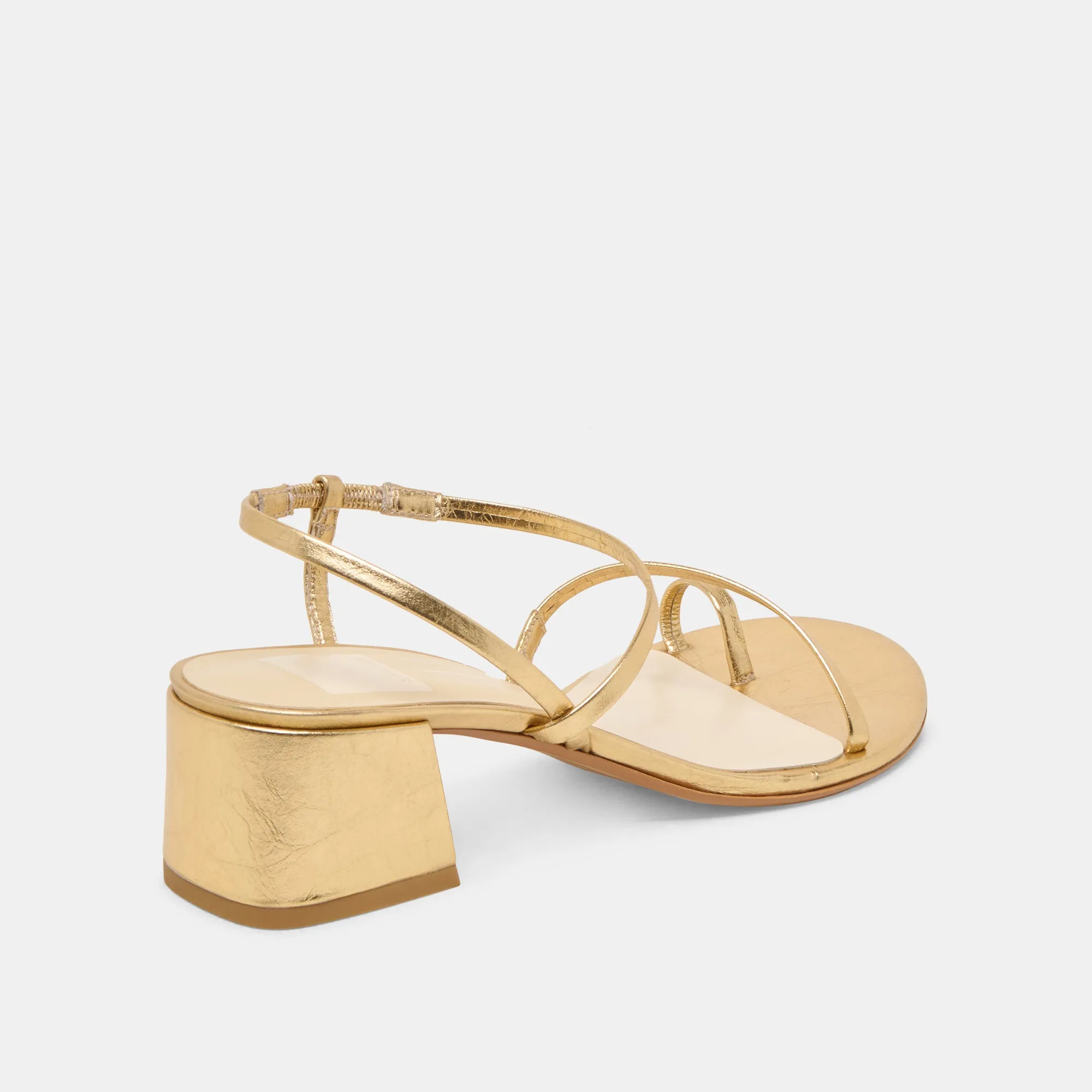 TRINI HEELS GOLD LEATHER Secure Wrap Flower Pop