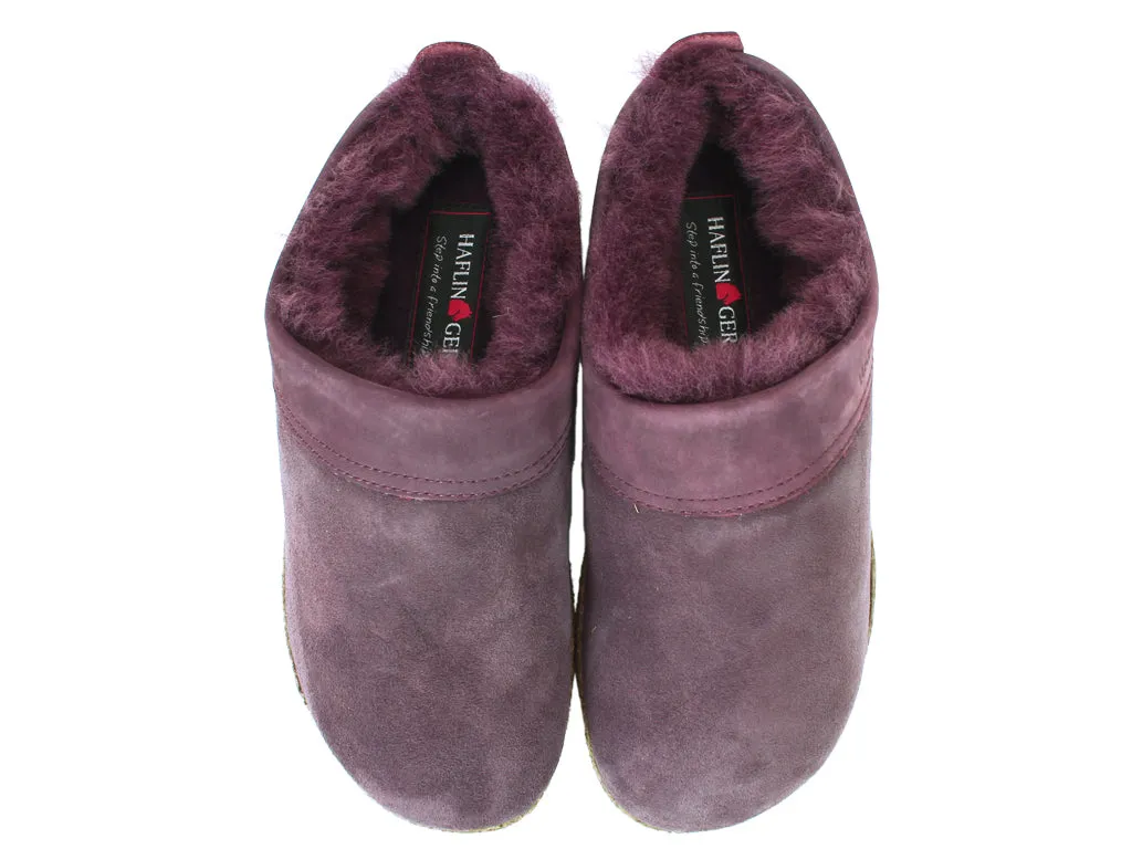 Antique Glow Path Free Haflinger Clogs Sheepskin Snowbird Aubergine