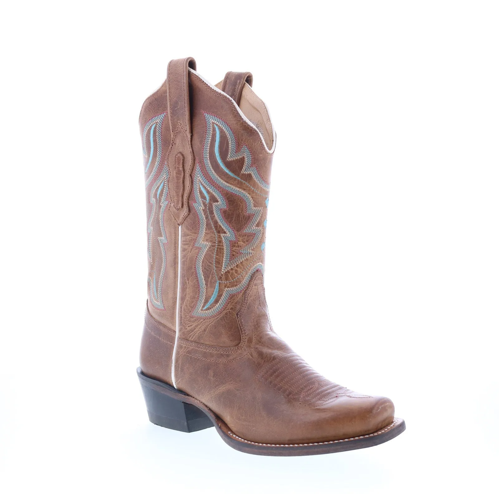 Jama Old West 18006 Womens Brown Leather Slip On Cowboy Western Boots Walking Comfort Rugged Build
