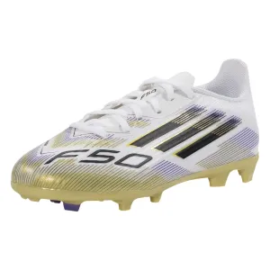 adidas F50 League Firm Ground Multi Ground Junior Soccer Cleats (White/Black/Gold Metallic) Air Channel Sports Enthusiast