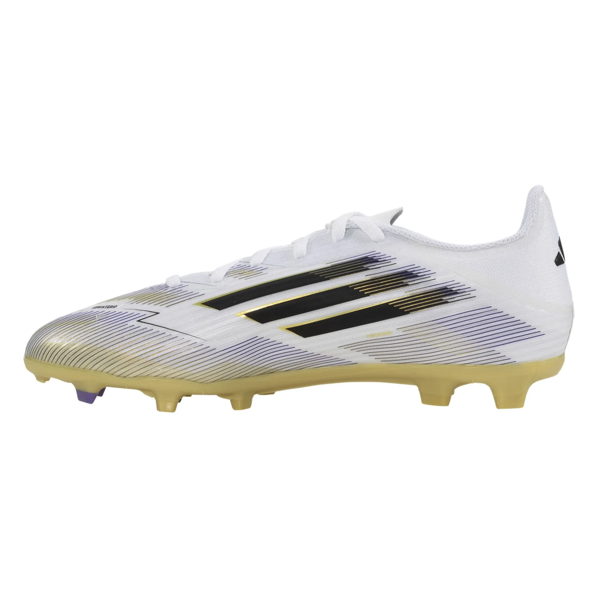 Sport Design Sport Gear adidas F50 League Firm Ground Multi Ground Junior Soccer Cleats (White/Black/Gold Metallic)
