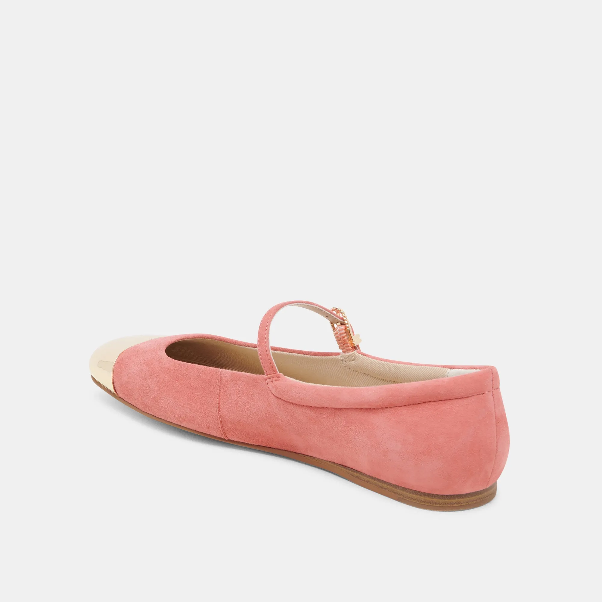 REYES TOE CAP BALLET FLATS CORAL SUEDE Trendy Fit