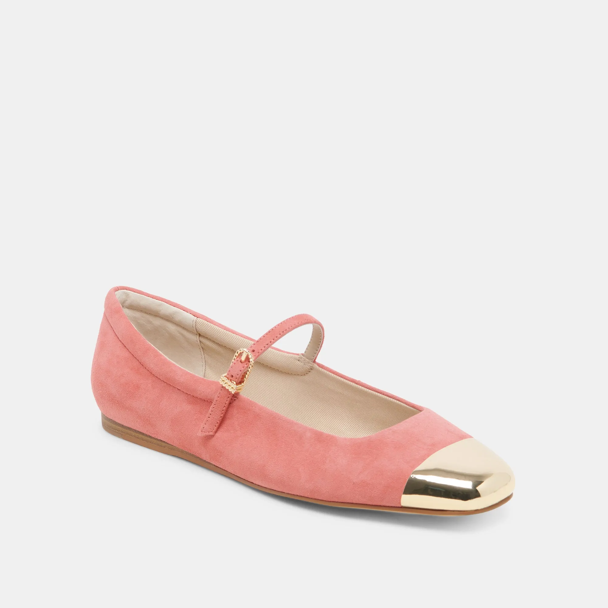 REYES TOE CAP BALLET FLATS CORAL SUEDE Fair Walk Travel Smart Design