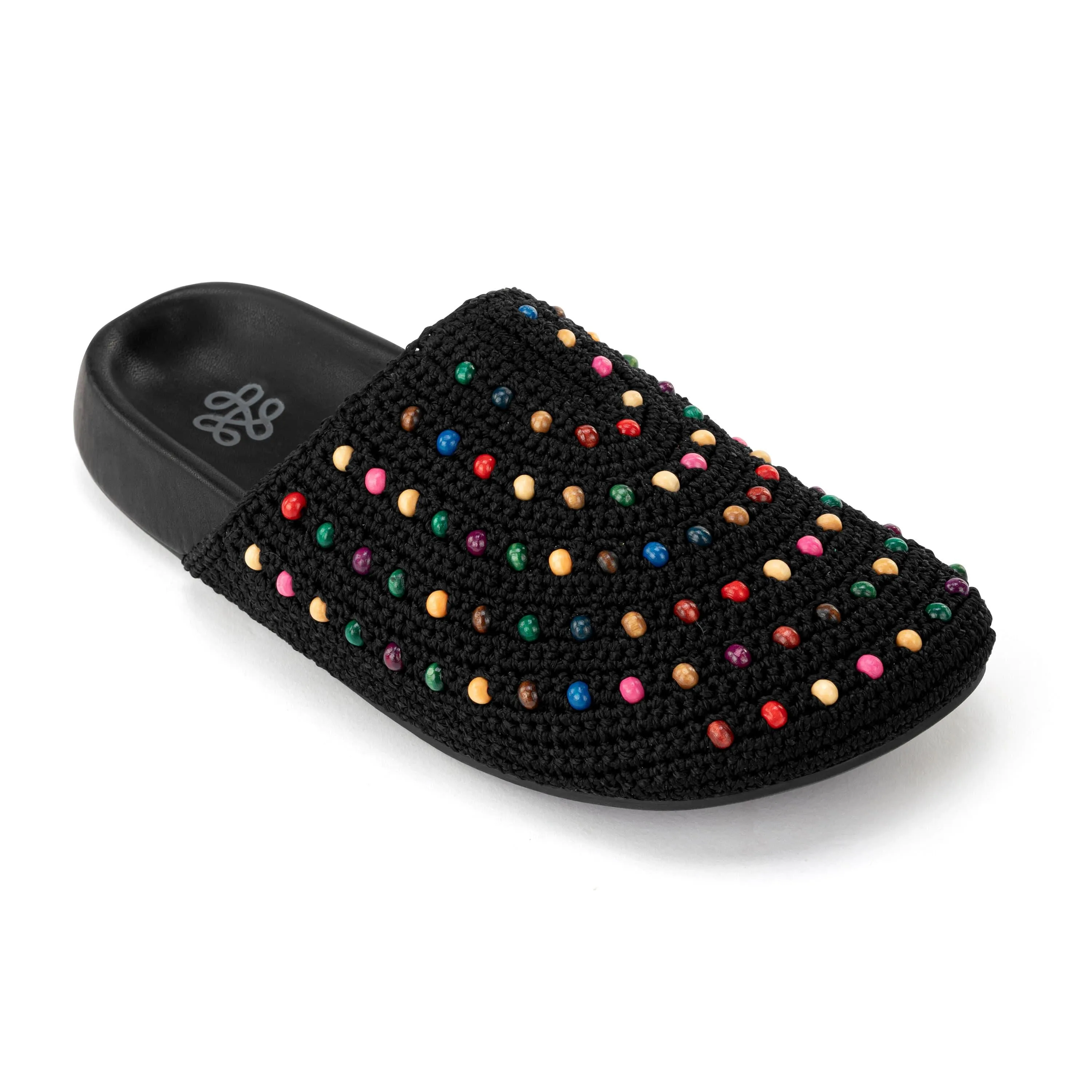 Bolinas Clog - Hand Crochet - Black Multi Beads Foot Glow