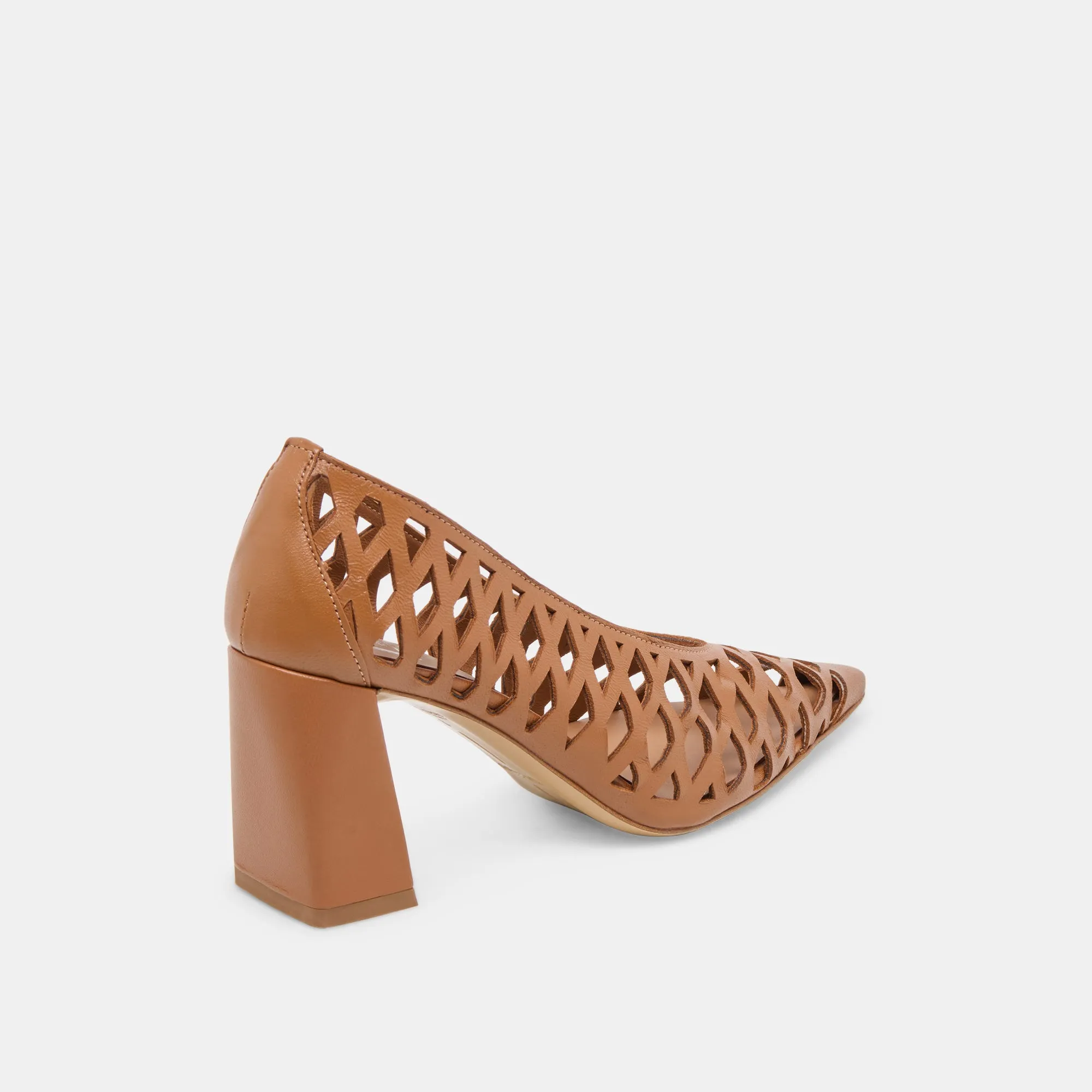 mesh construction Glam Heels for Night Out TANYA HEELS COGNAC WOVEN LEATHER