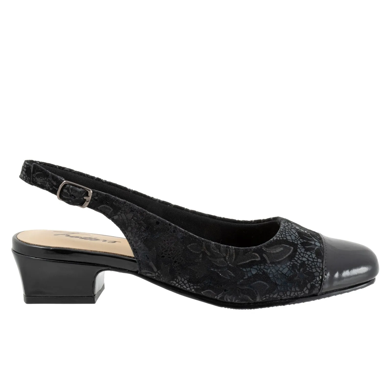 Luxe Evening Heels Flexible Trotters Dea T7001-061 Womens Black Leather Slingback Heels Shoes