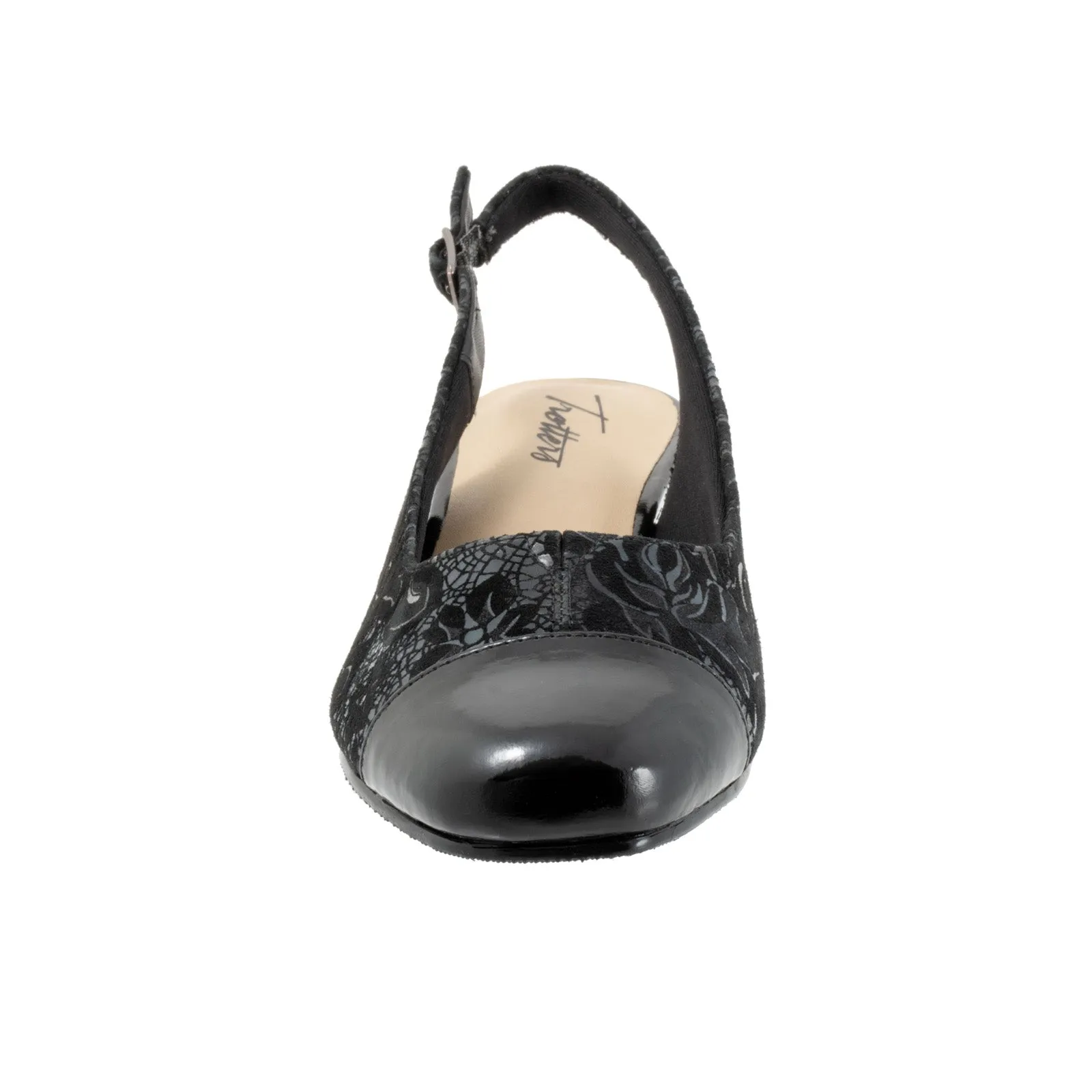 Casual High Heels for Women Trotters Dea T7001-061 Womens Black Leather Slingback Heels Shoes