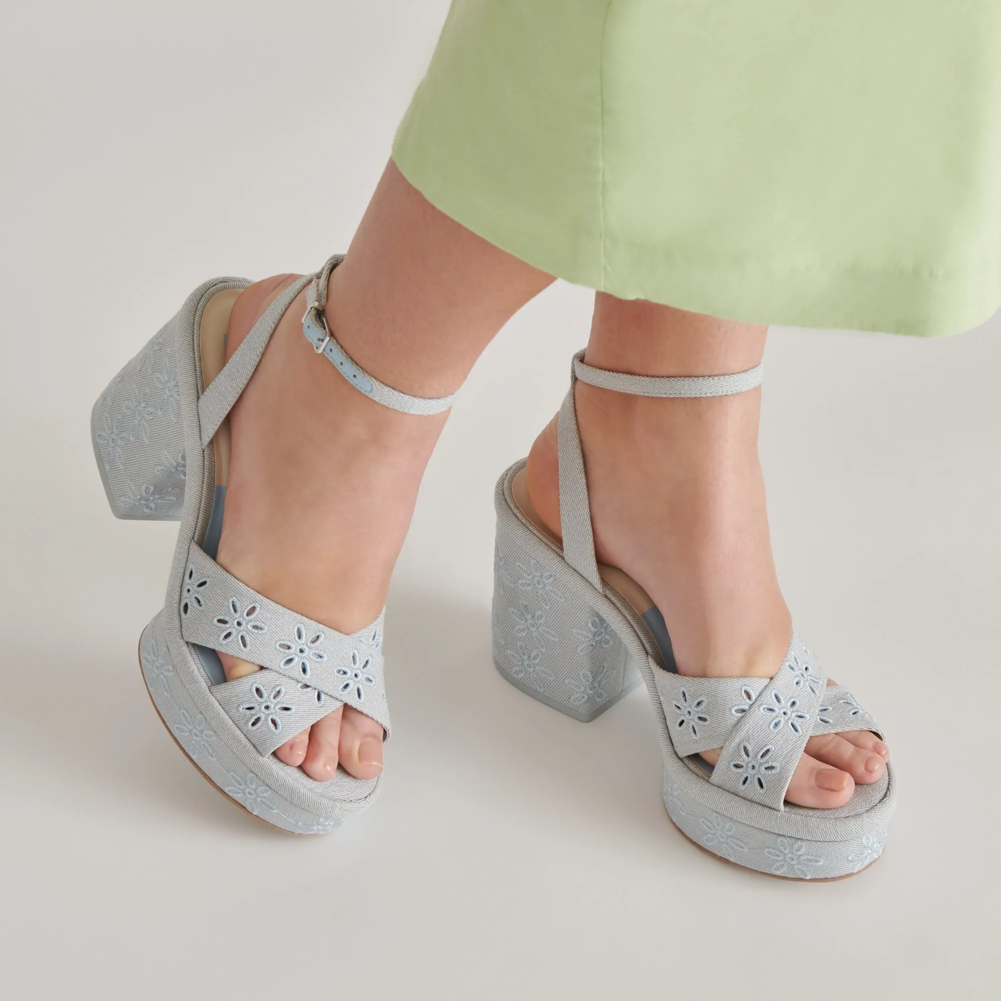 LAISHA HEELS LIGHT BLUE FLORAL EYELET Smart Casual Heels