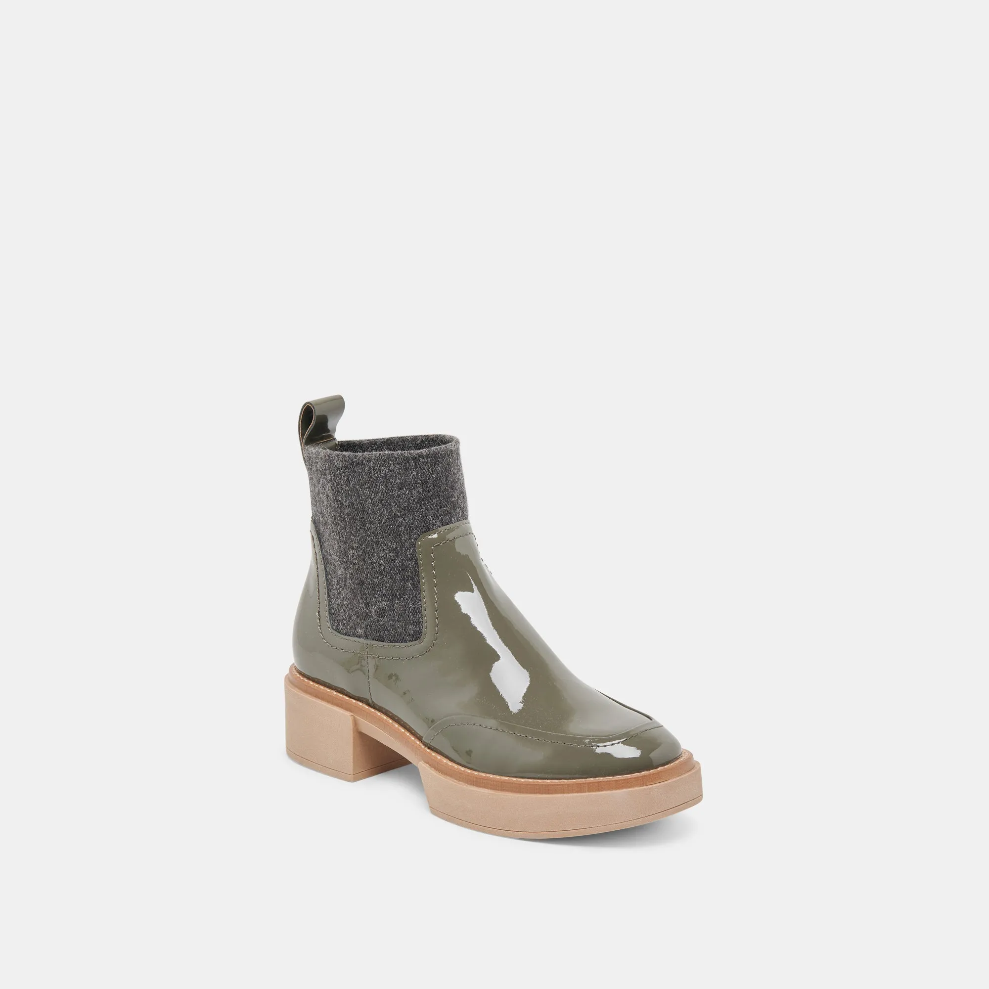 Flexible Comfort SALINE H2O BOOTIES DARK OLIVE CRINKLE PATENT