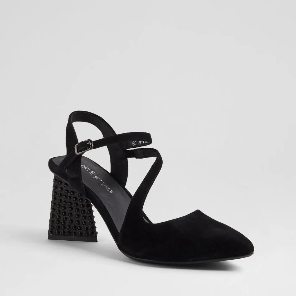 Floral Design Heels Comfortable to wear DJANGO & JULIETTE LAHTI BLACK SUEDE