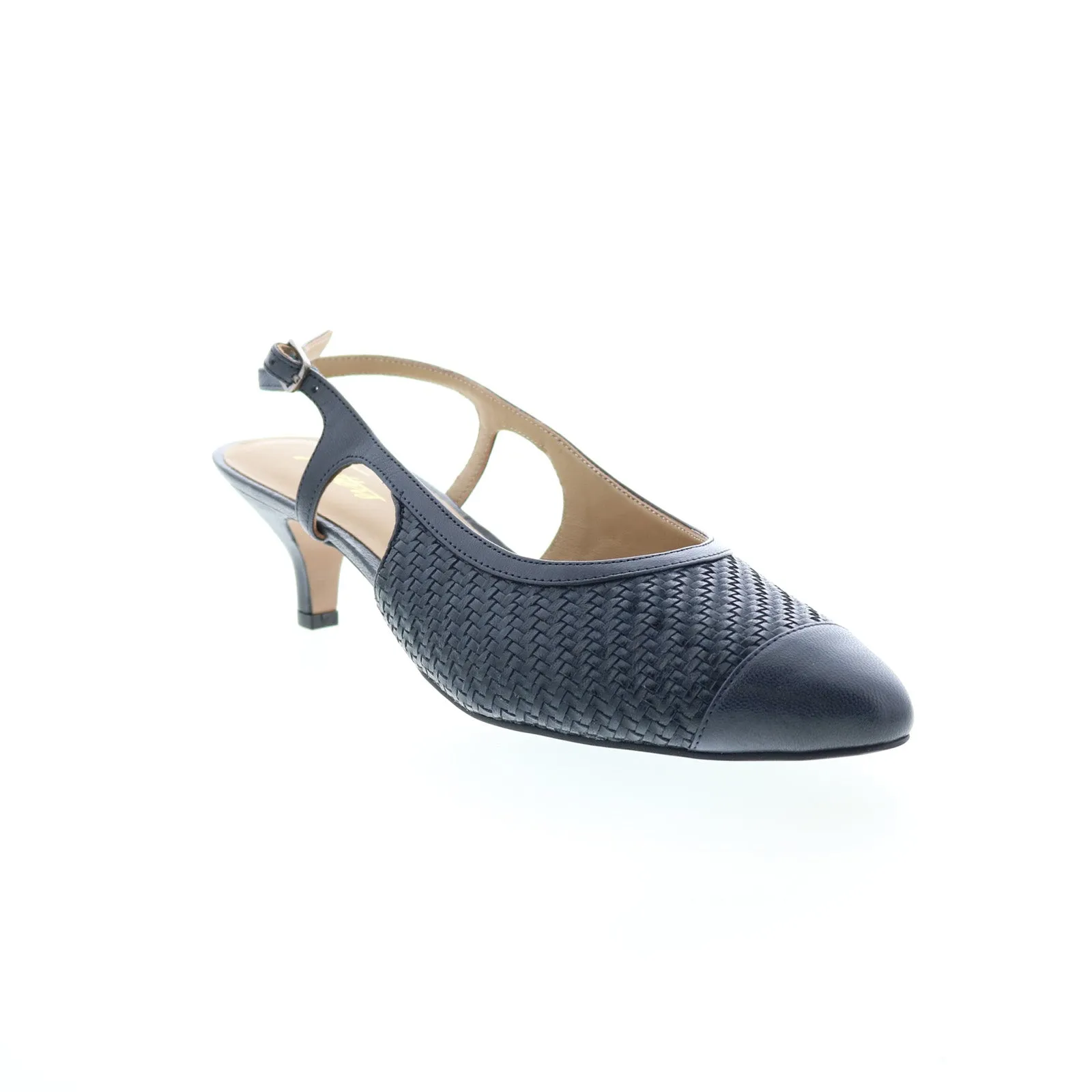 Trotters Kalen T2008-400 Womens Blue Narrow Leather Slingback Heels Shoes Black Tie Event Heels Vegan Wedding Heels
