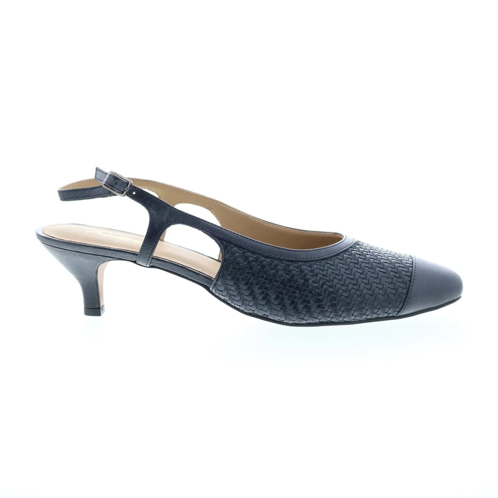 Trotters Kalen T2008-400 Womens Blue Narrow Leather Slingback Heels Shoes Peep Toe Pumps Lightweight Upper