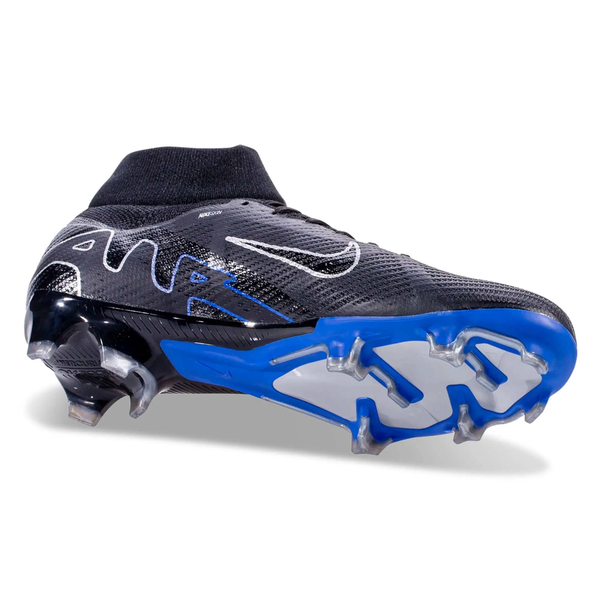 Play Stability Nike Zoom Superfly 9 Pro Firm Ground Soccer Cleats (Black/Chrome-Hyper Royal)