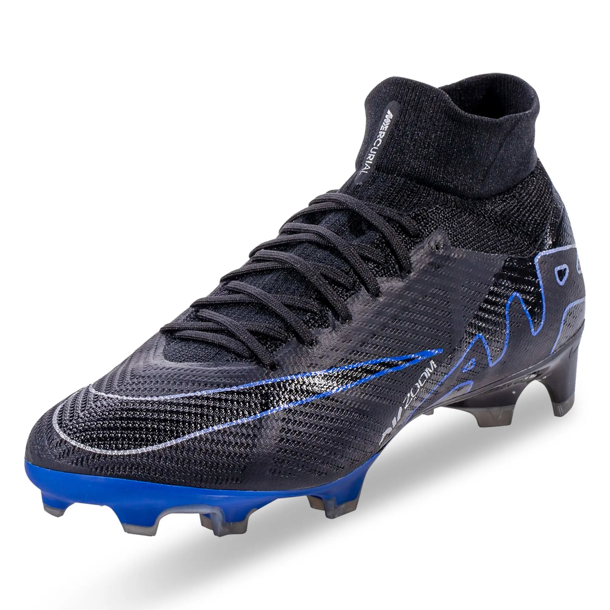 Traction Control Nike Zoom Superfly 9 Pro Firm Ground Soccer Cleats (Black/Chrome-Hyper Royal)