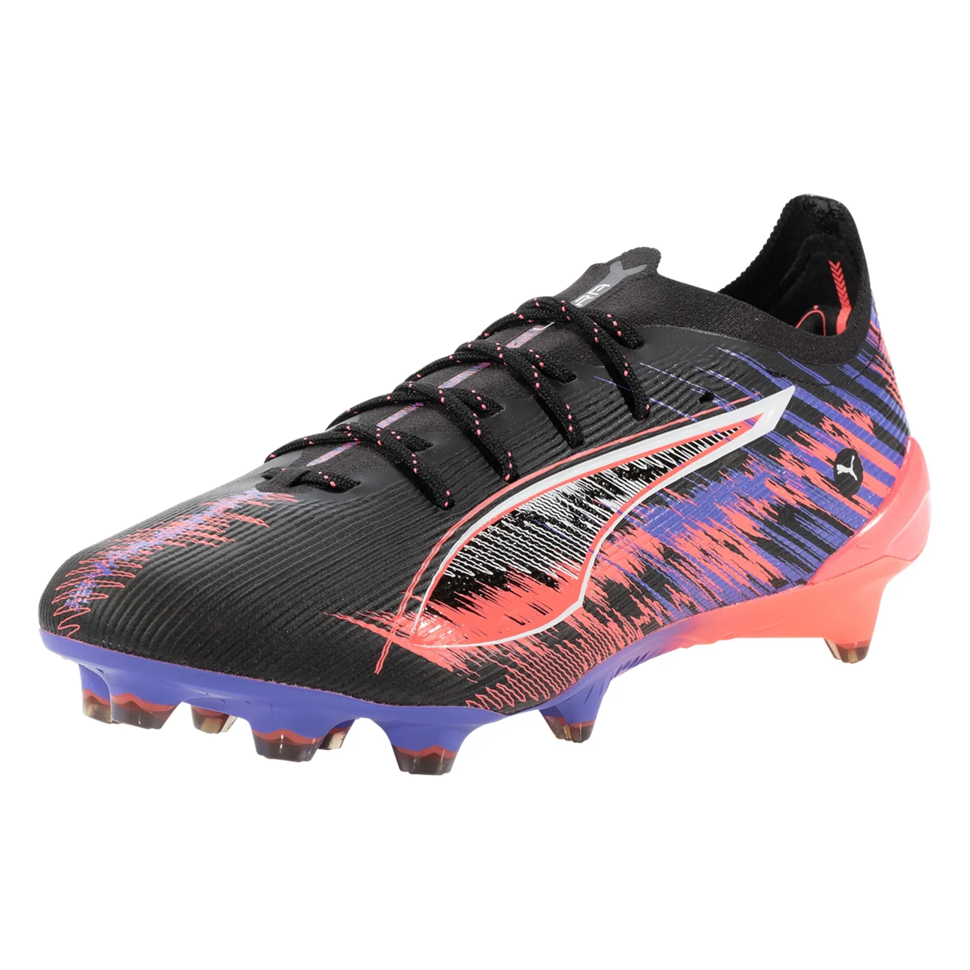 Shock Absorb Cushion Support Puma Ultra 5 Ultimate F1 FG Soccer Cleats (Black/Sunset Glow/Dark Amethyst)