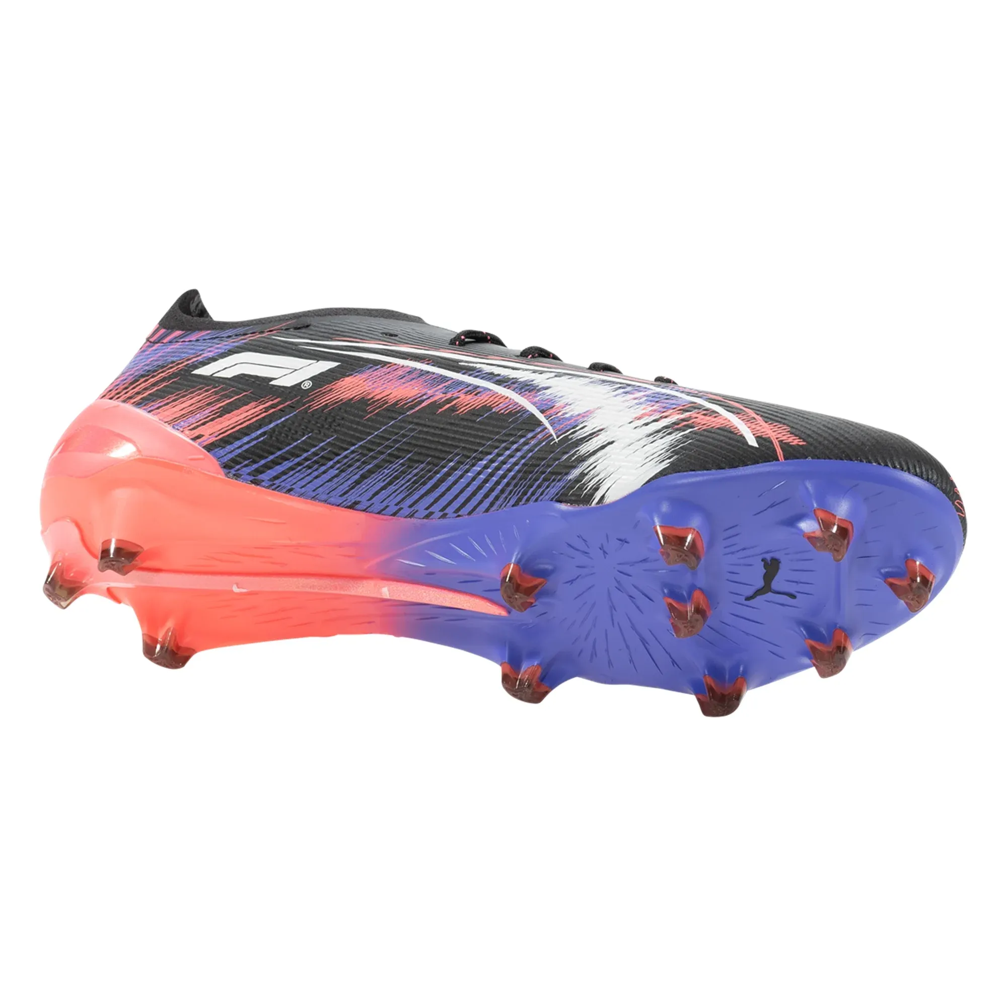 Pivot Zone Comfort Build Puma Ultra 5 Ultimate F1 FG Soccer Cleats (Black/Sunset Glow/Dark Amethyst)