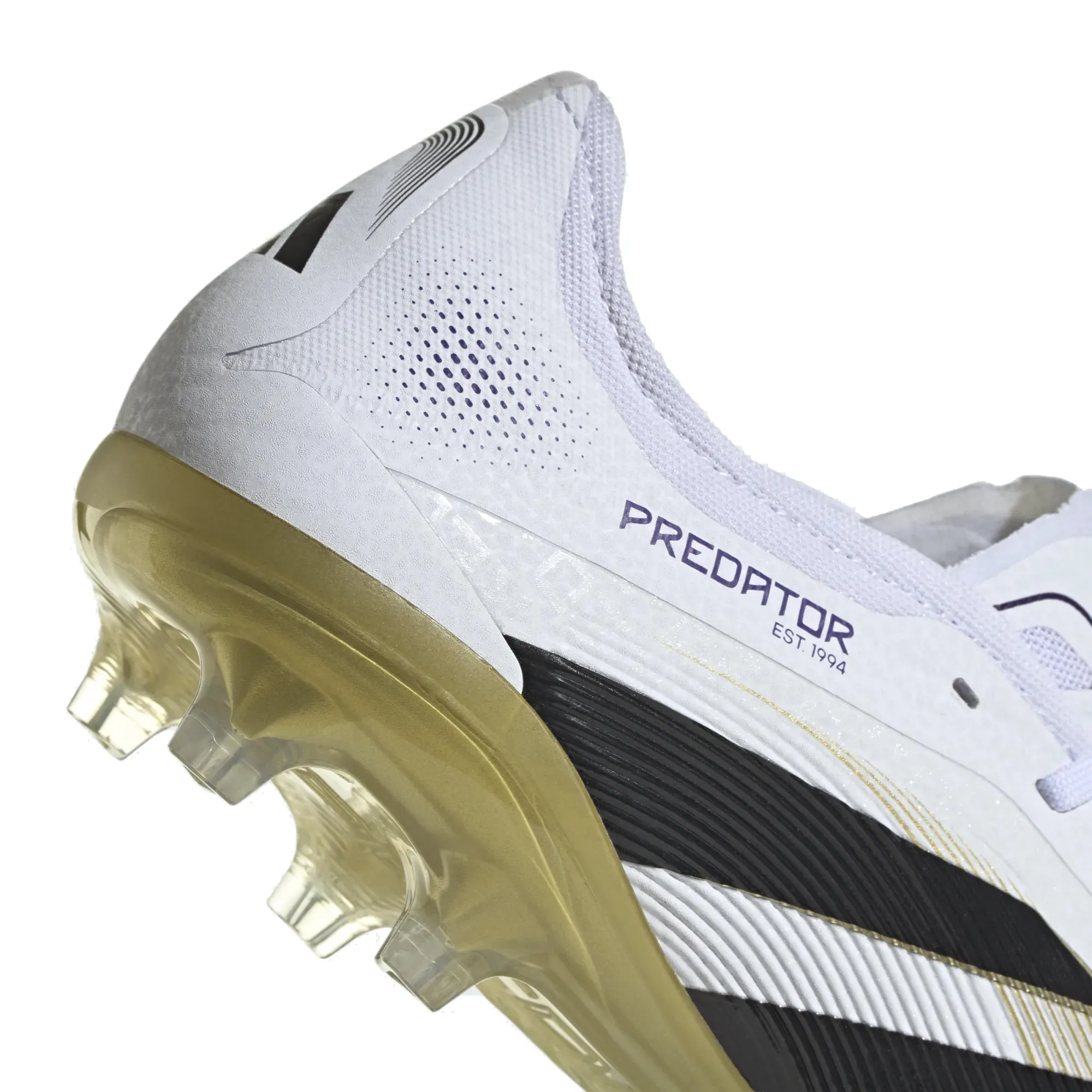 Ground Balance Speed Focus adidas Predator Pro Firm Ground Soccer Cleats (White/Black/Gold Metallic)