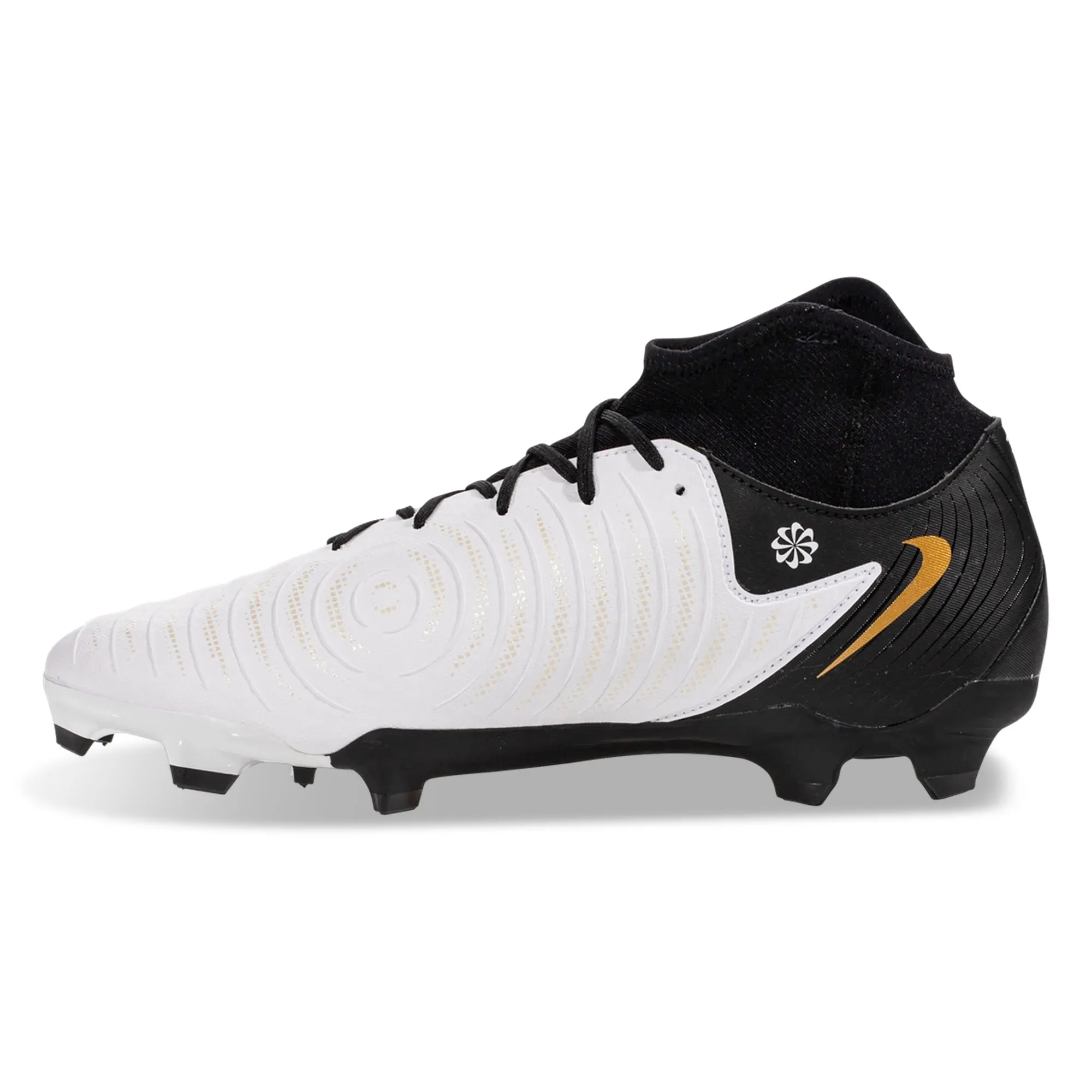Nike Phantom Luna II Academy FG/MG Soccer Cleats (White/Black-Metallic Gold Coin) Narrow Fit Team Match