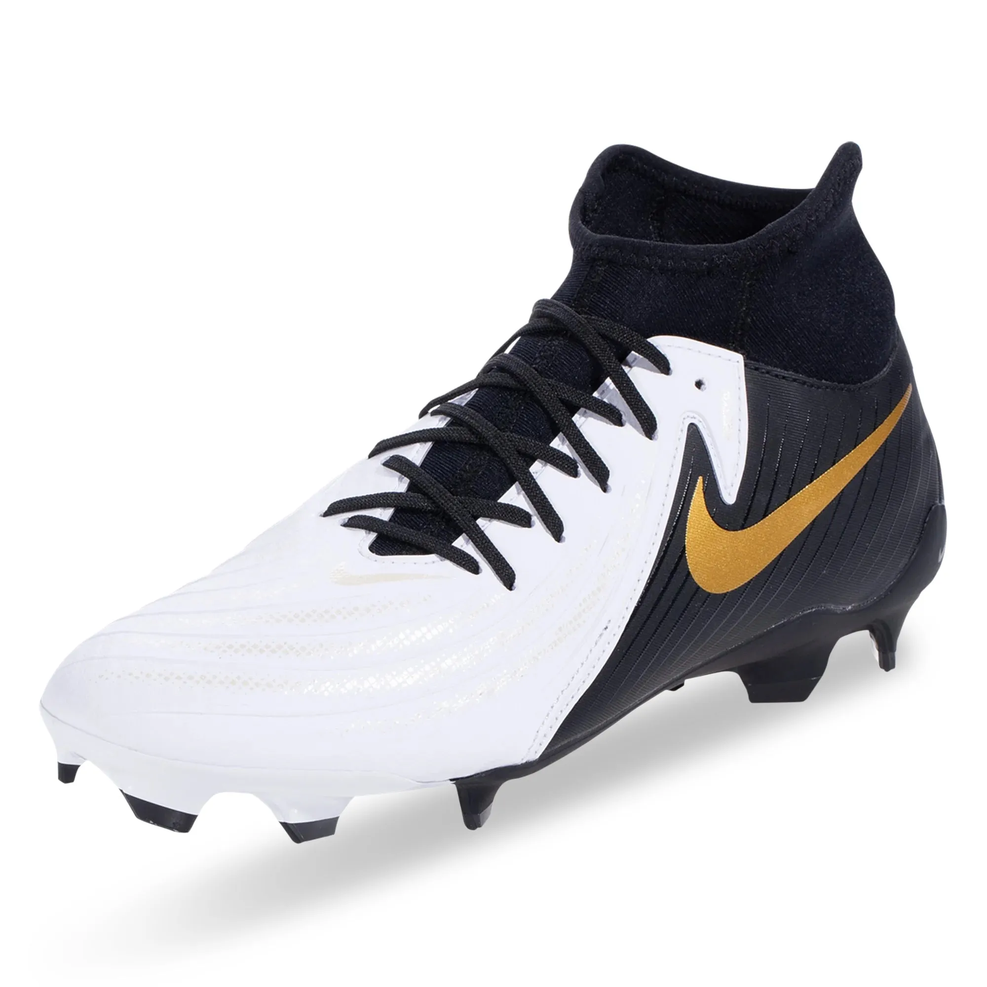 Ankle Supporter Multi-Stud Nike Phantom Luna II Academy FG/MG Soccer Cleats (White/Black-Metallic Gold Coin)