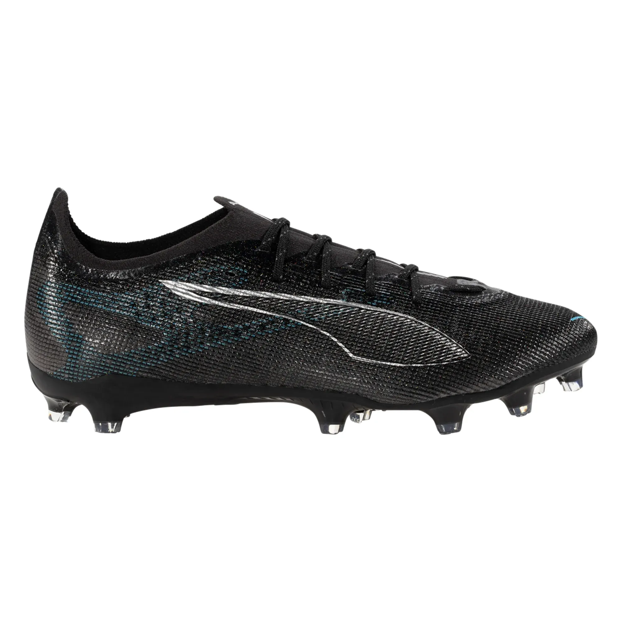 Puma Ultra 5 Pro FG/AG Soccer Cleats (Black/Silver/Bright Aqua) Pace Assist