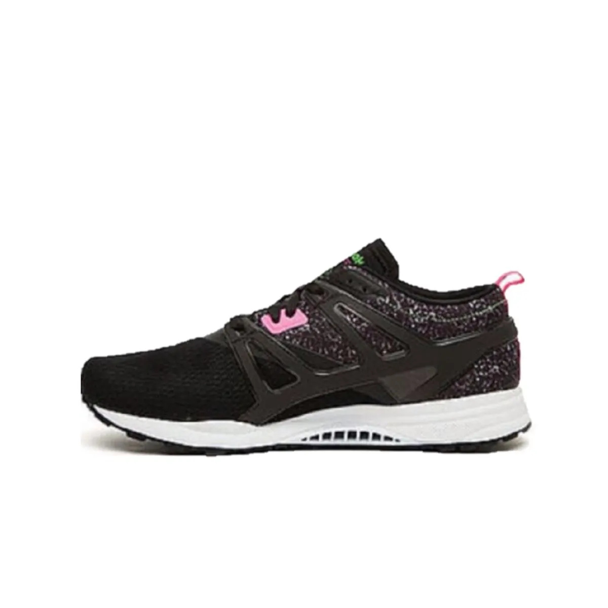 running on a wooden track shoes REEBOK V63497 VENTILATOR ADAPT GRAPHIC MN'S (Medium) Black/Green/Pink Mesh/Leather Running Shoes