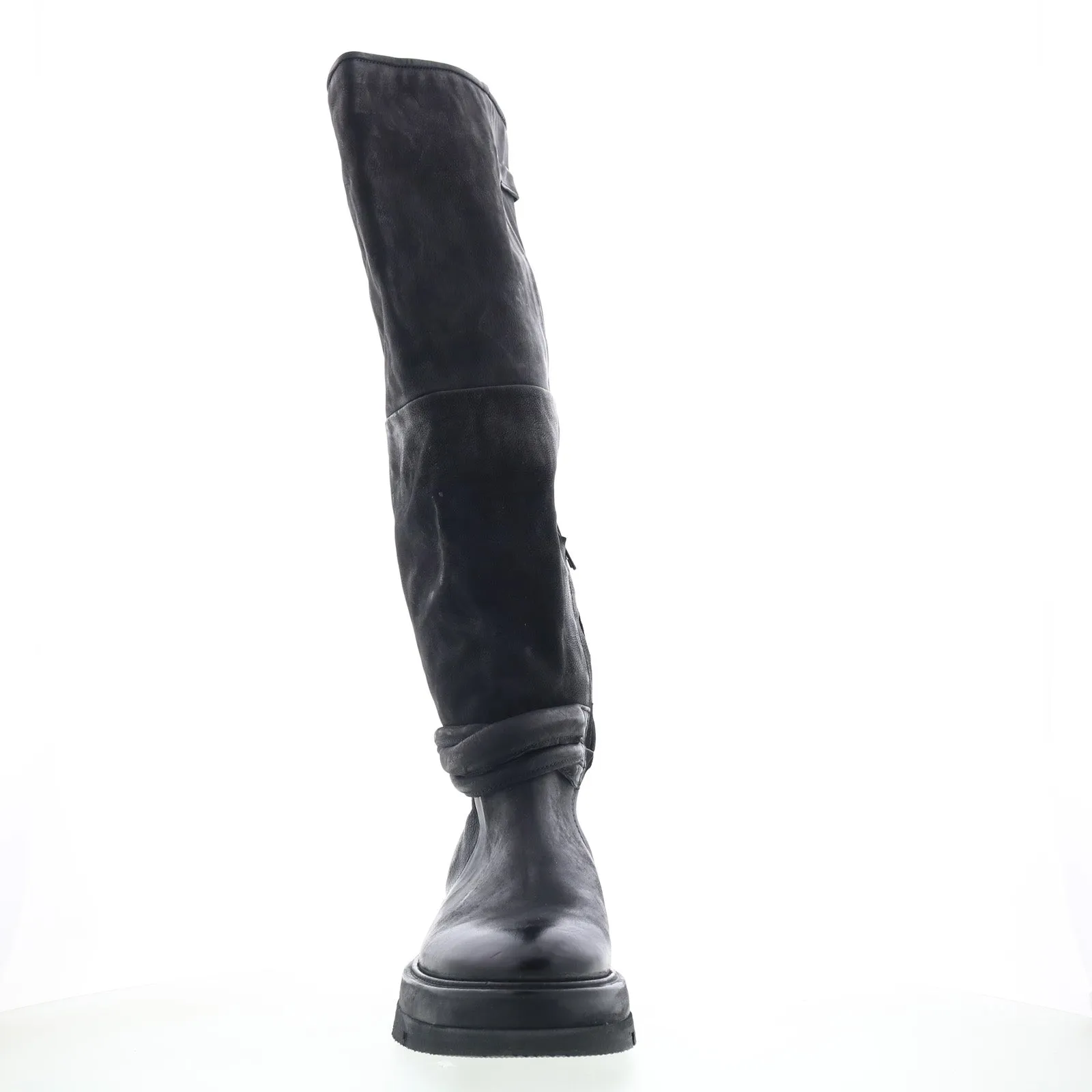A.S. 98 Vick Womens Black Leather Zipper Knee High Boots Flexible Comfort Elastic Gusset