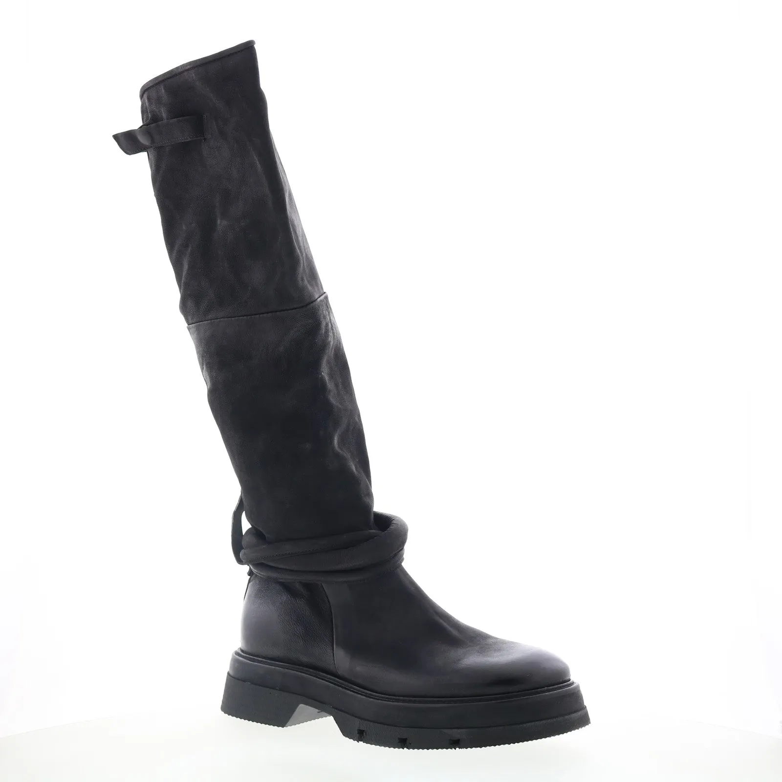 A.S. 98 Vick Womens Black Leather Zipper Knee High Boots Soldier
